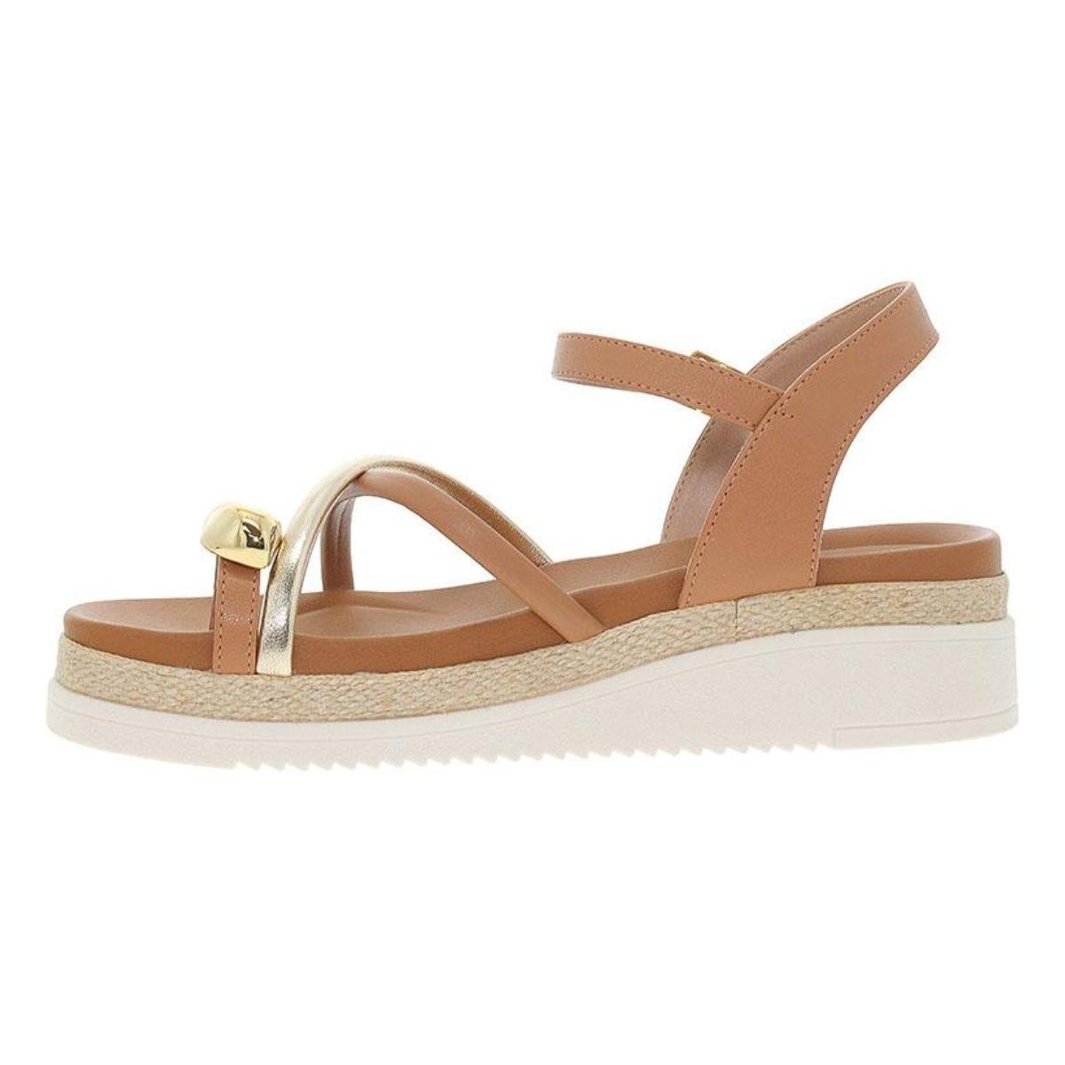 Sandália Tamanco Casual Feminino Flatform Beira Rio 8575.103 Marrom/Dourado Marrom/Dourado 3