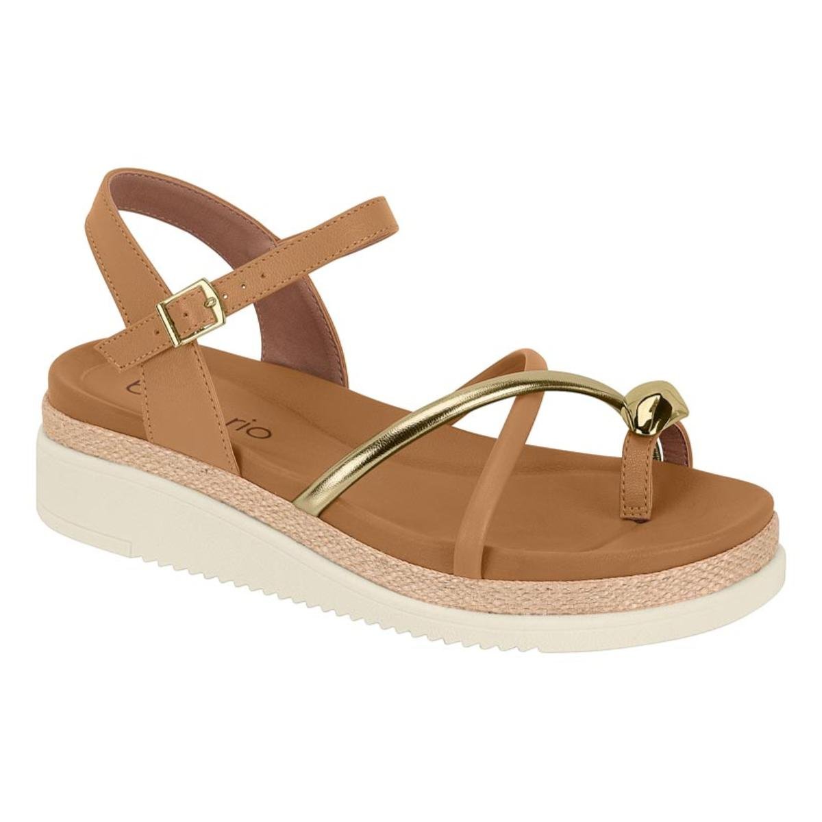 Sandália Tamanco Casual Feminino Flatform Beira Rio 8575.103 Marrom/Dourado