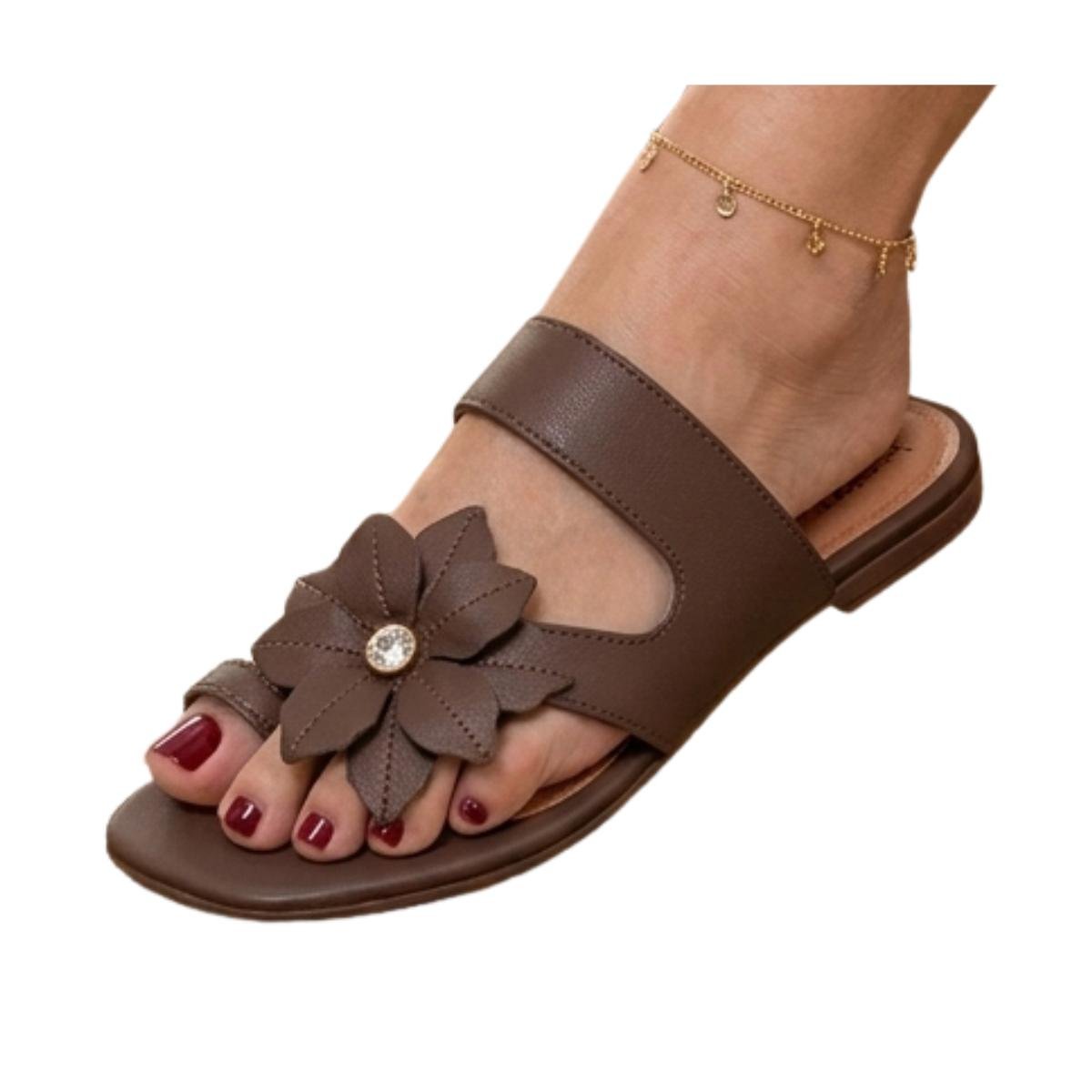 Sandália Rasteirinha Casual Feminino Beira Rio 8560.105 Marrom Marrom 5