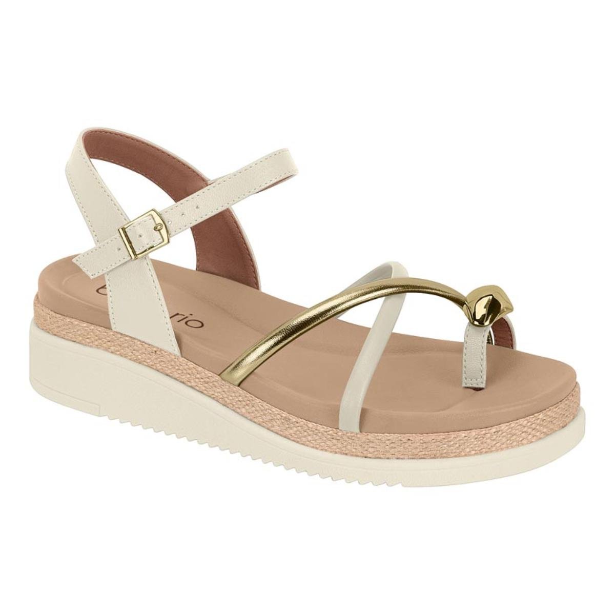 Sandália Tamanco Casual Feminino Flatform Beira Rio 8575.103 Branco Off Dourado Branco 6