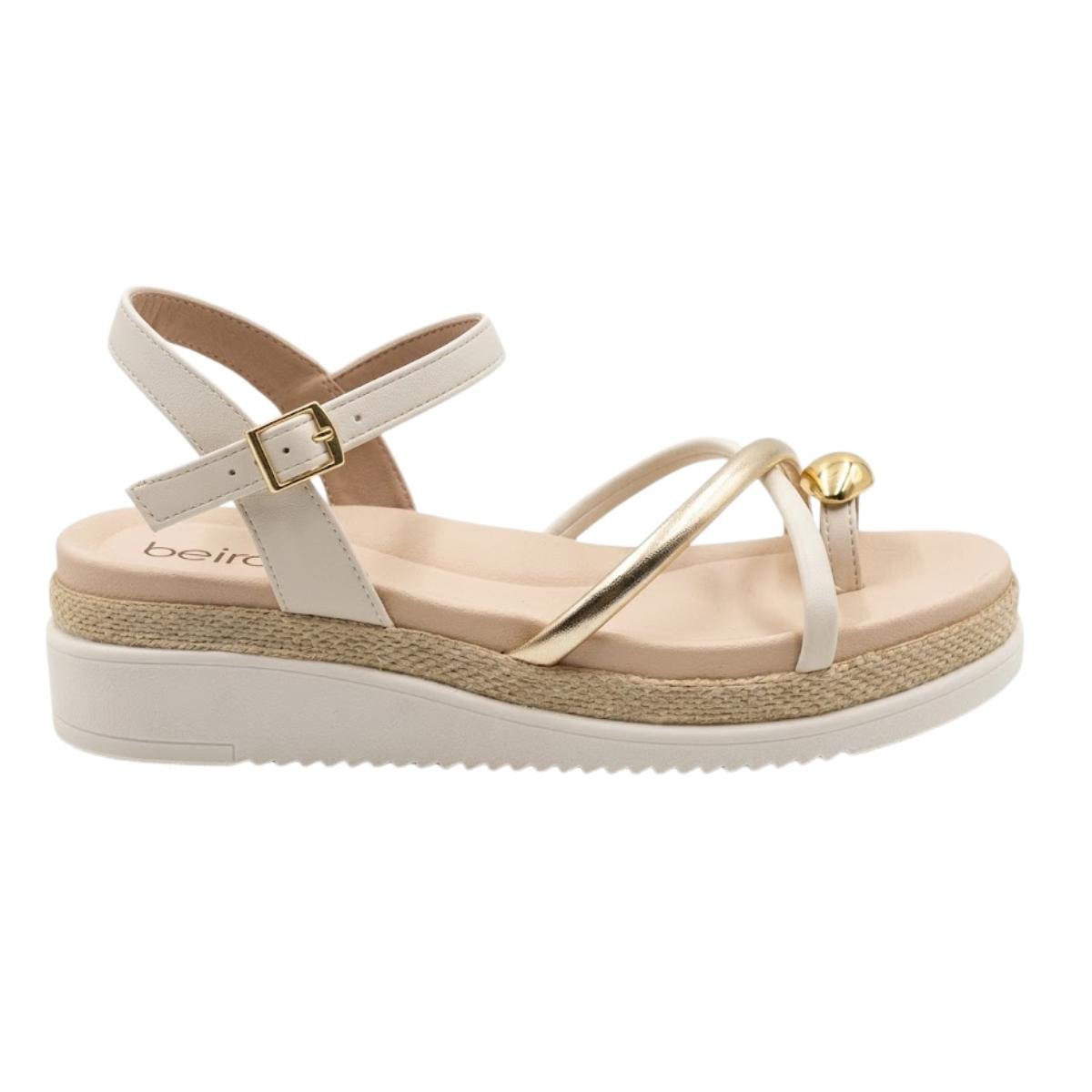Sandália Tamanco Casual Feminino Flatform Beira Rio 8575.103 Branco Off Dourado Branco 7