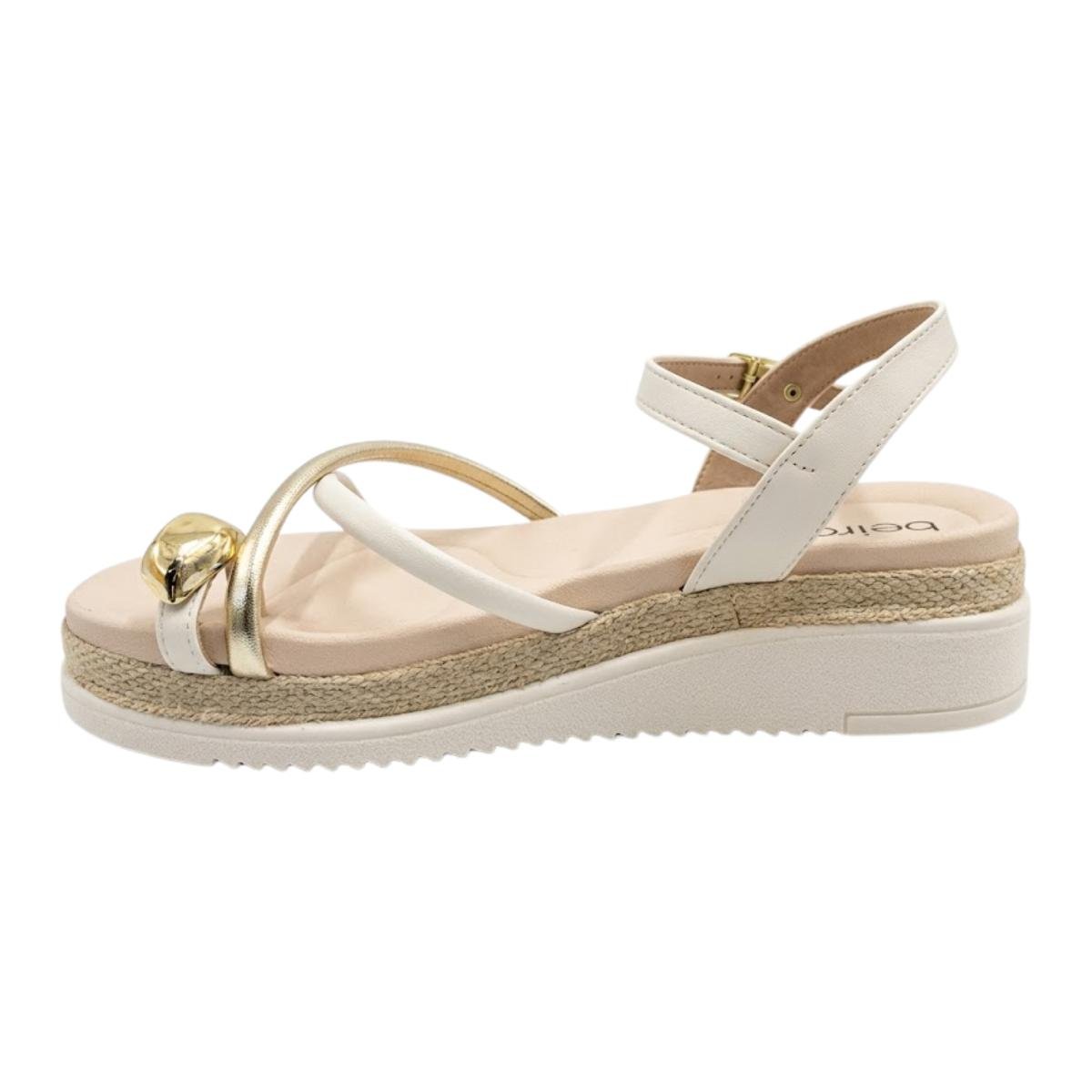 Sandália Tamanco Casual Feminino Flatform Beira Rio 8575.103 Branco Off Dourado