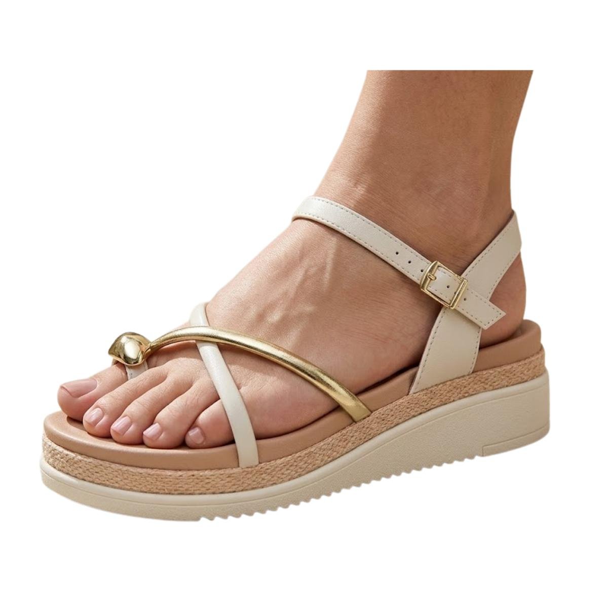 Sandália Tamanco Casual Feminino Flatform Beira Rio 8575.103 Branco Off Dourado Branco 3