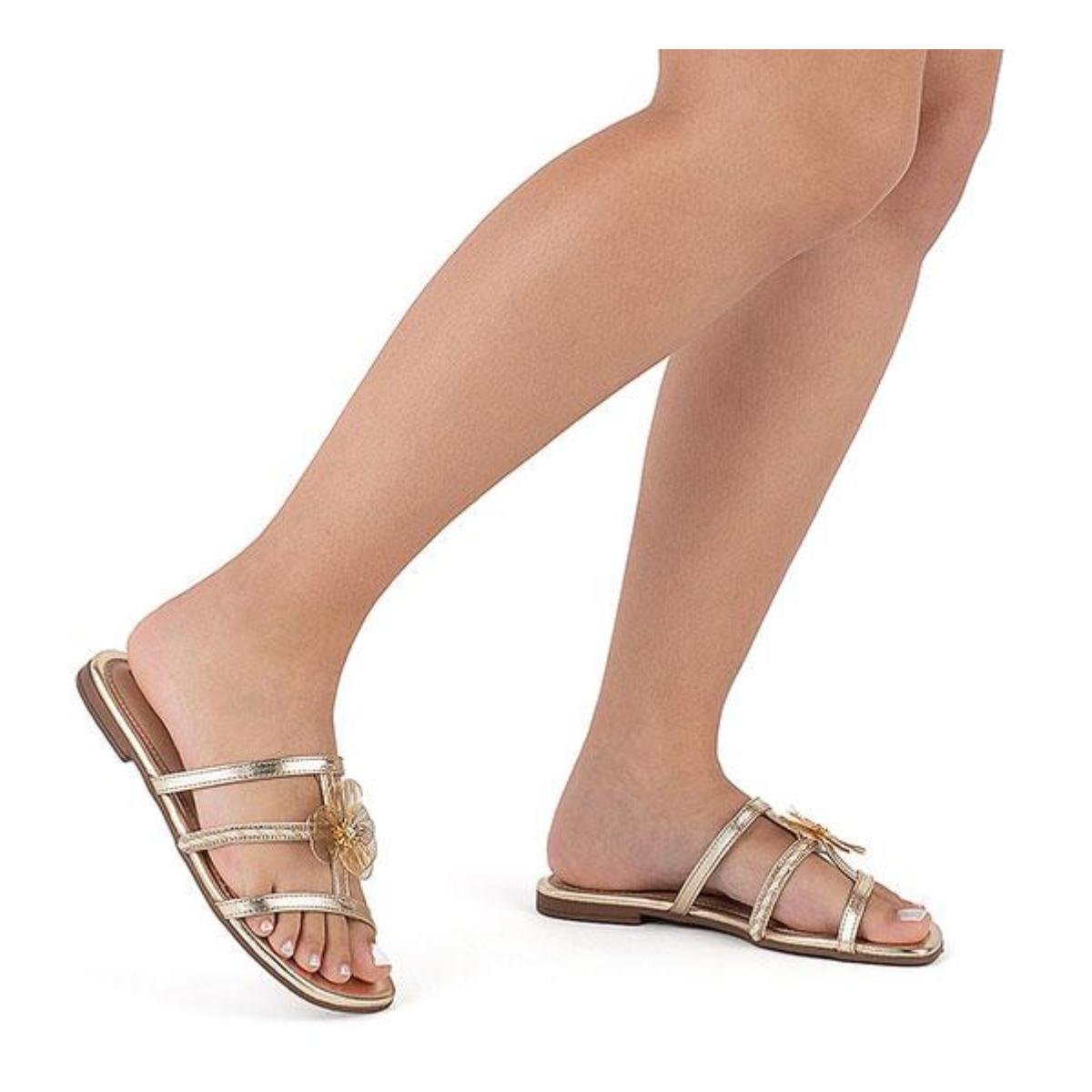 Sandália Rasteirinha Casual Feminino Beira Rio 8560.211 Dourado Dourado 5