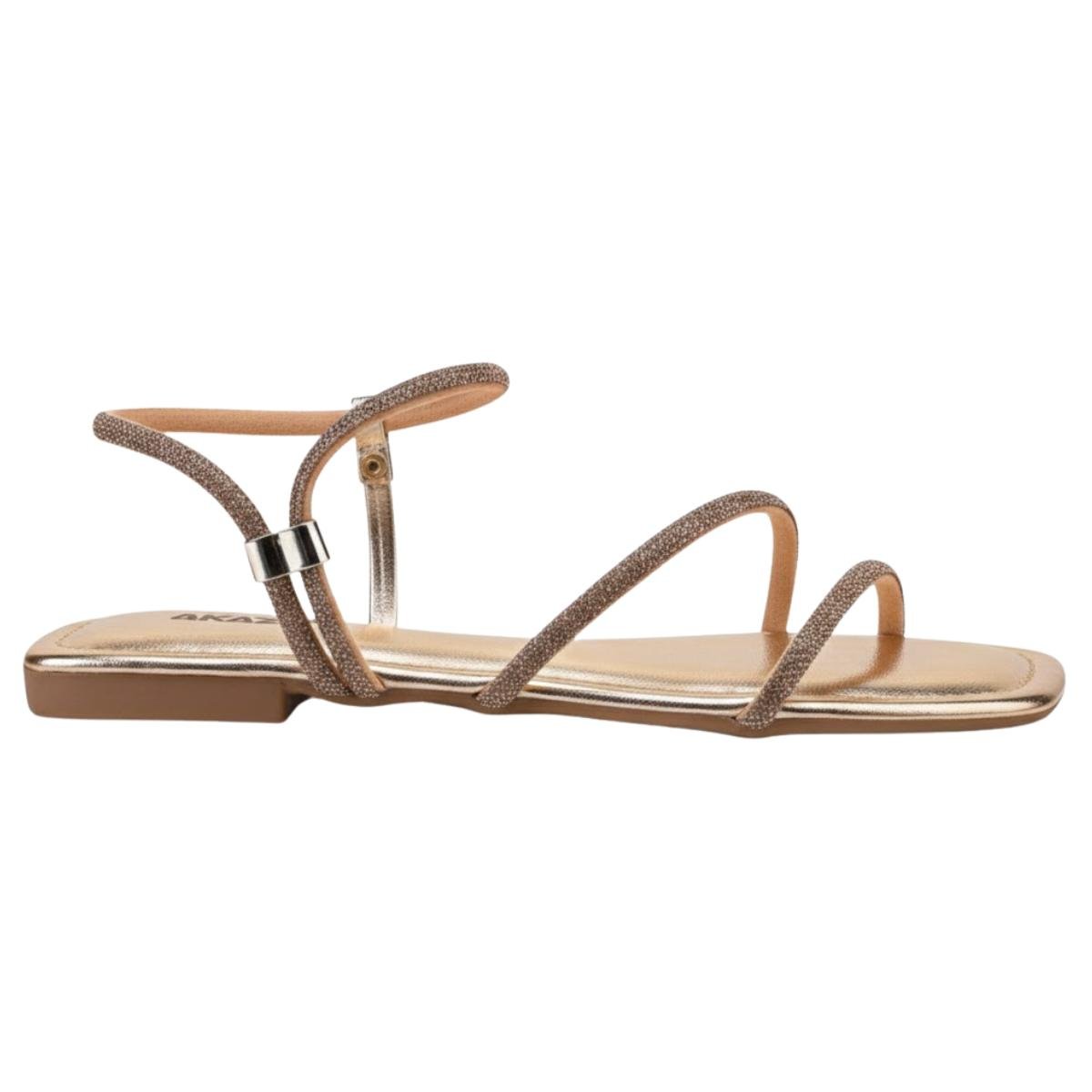 Sandália Rasteirinha Casual Feminino Akazzo 4162NE Dourado Dourado 2