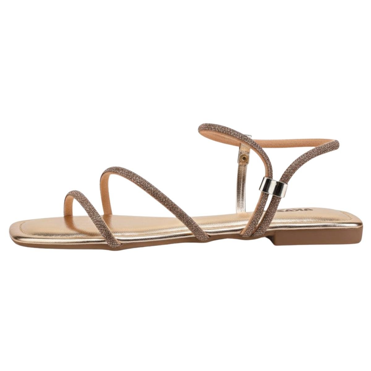 Sandália Rasteirinha Casual Feminino Akazzo 4162NE Dourado Dourado 3