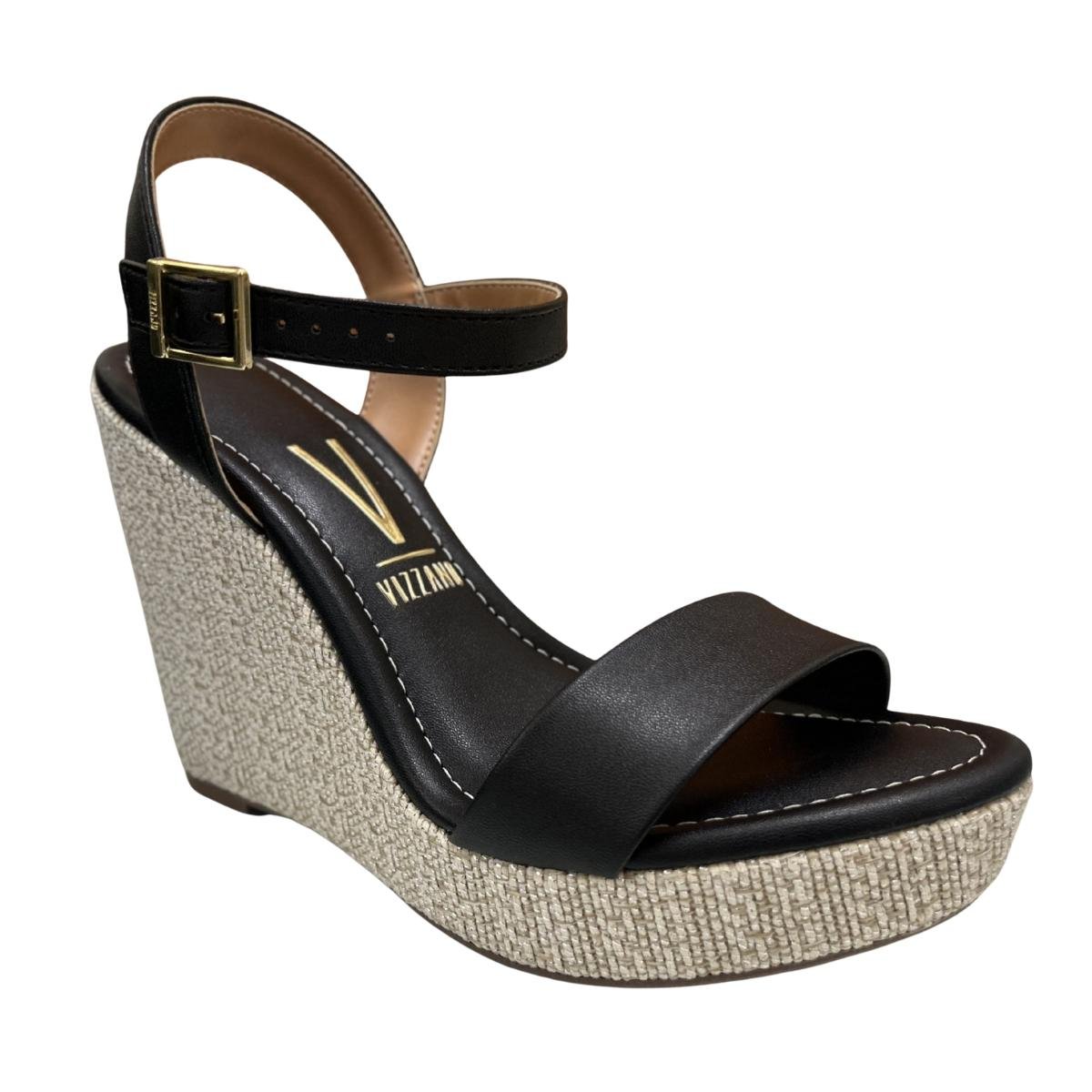 Sandália Anabela Casual Feminino Vizzano 6283.2000 Brilho Preto