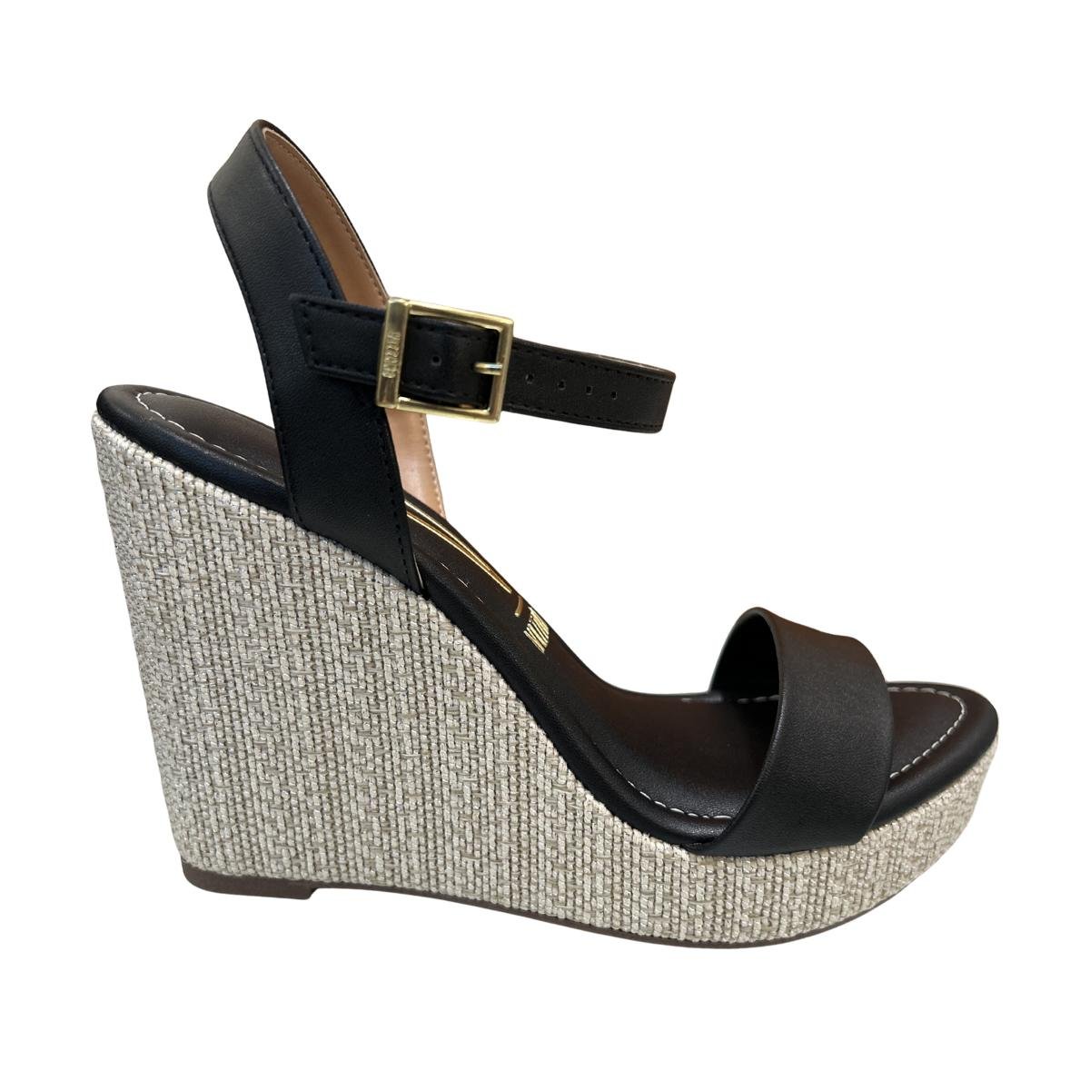 Sandália Anabela Casual Feminino Vizzano 6283.2000 Brilho Preto Preto 2