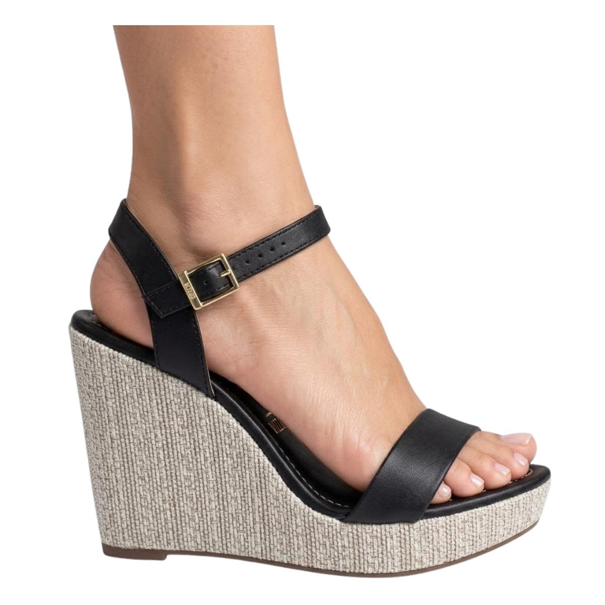 Sandália Anabela Casual Feminino Vizzano 6283.2000 Brilho Preto Preto 5
