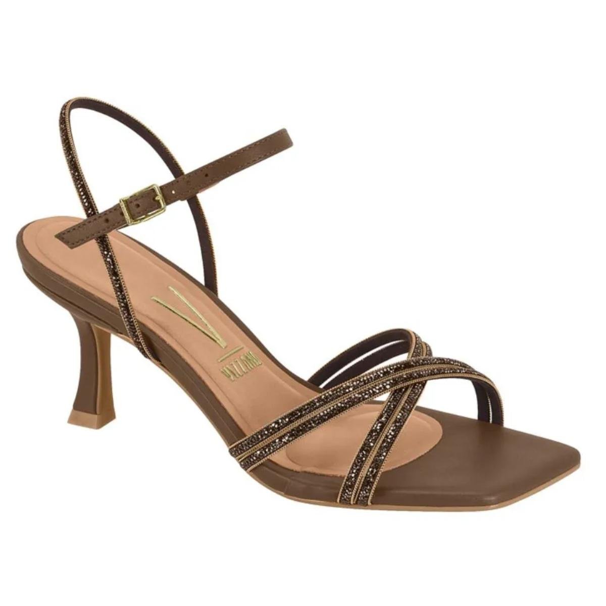 Sandália Casual Feminino Strass Vizzano 6536.105 Salto Fino Marrom