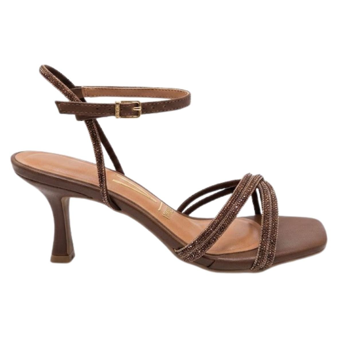 Sandália Casual Feminino Strass Vizzano 6536.105 Salto Fino Marrom Marrom 2