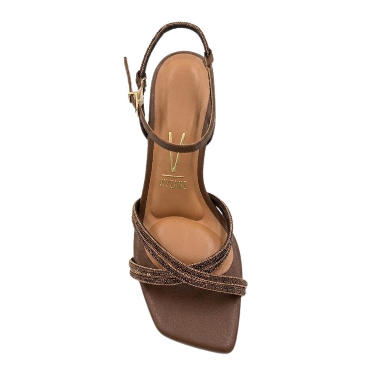 Sandália Casual Feminino Strass Vizzano 6536.105 Salto Fino Marrom Marrom 4