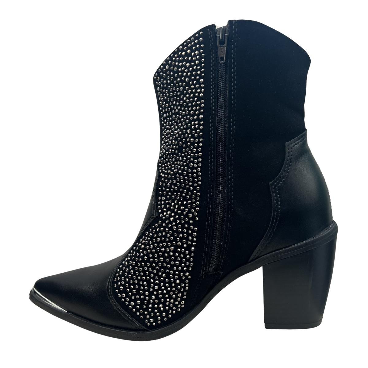 Bota Pedraria Casual Feminino Vizzano 3070.111 Country Preto Preto 3