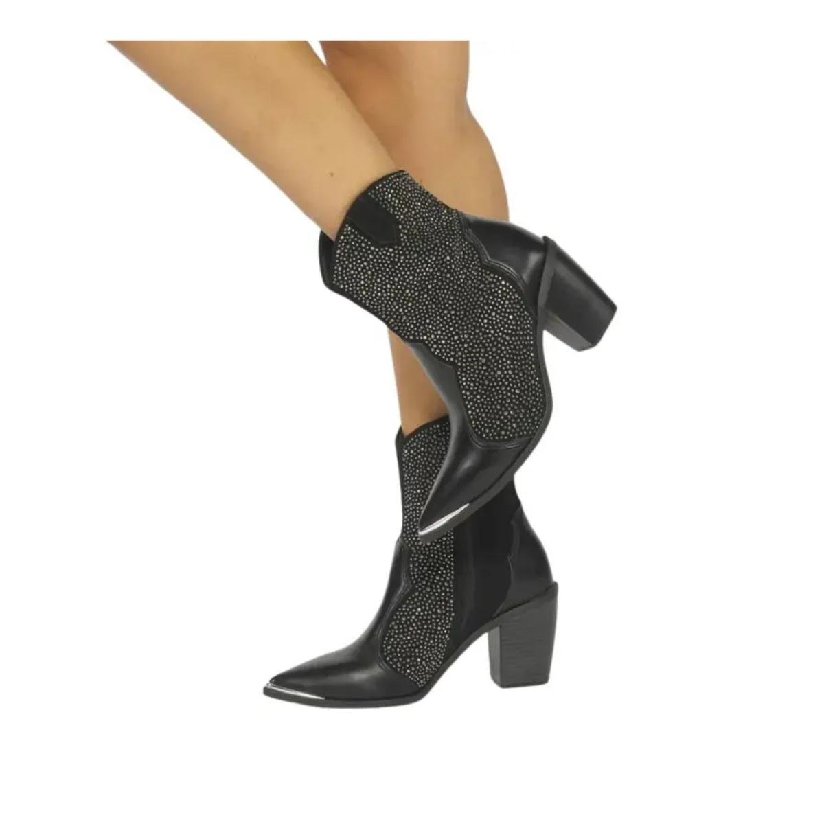 Bota Pedraria Casual Feminino Vizzano 3070.111 Country Preto Preto 5