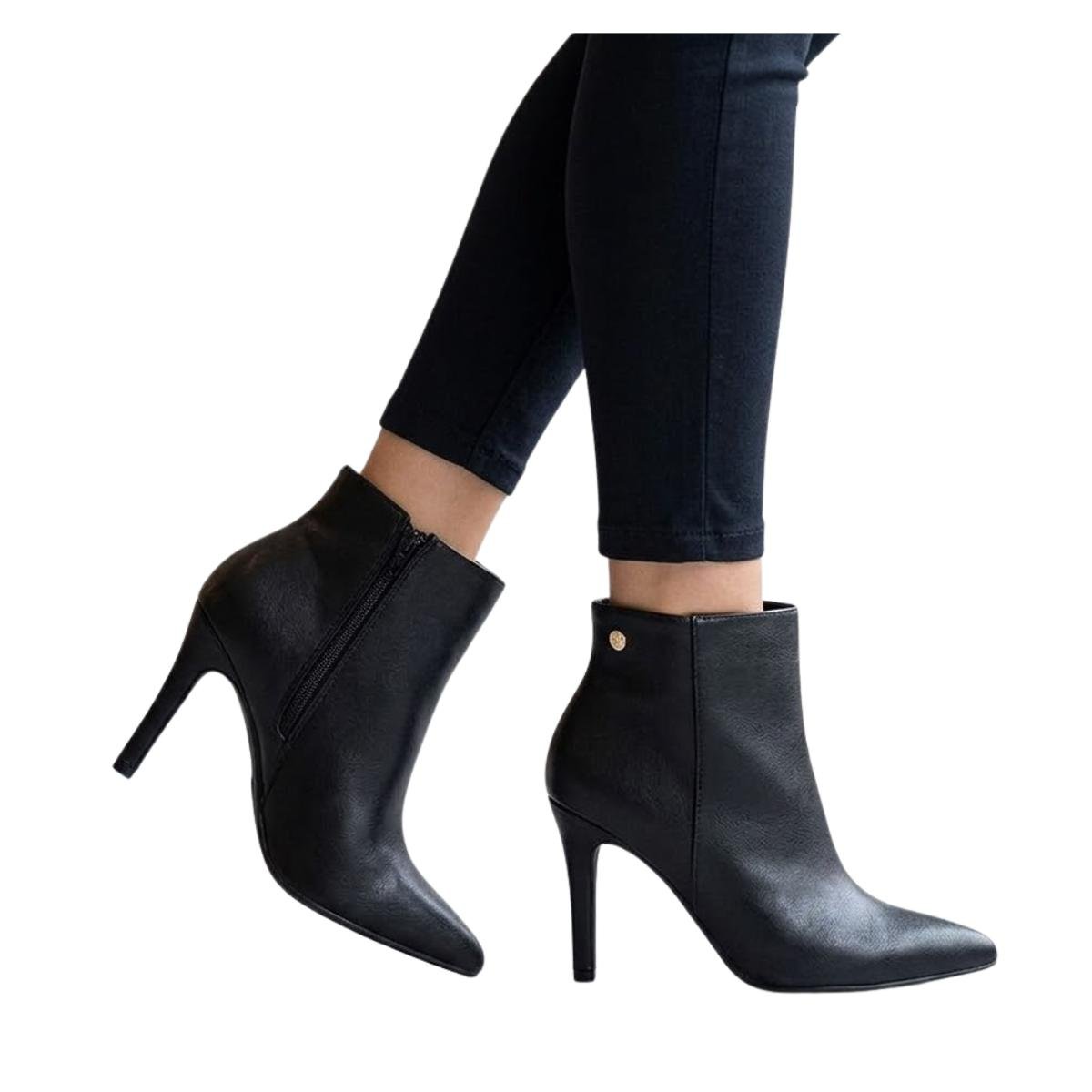 Bota Casual Feminino Vizzano 3049.219 Salto Fino Preto Preto 4