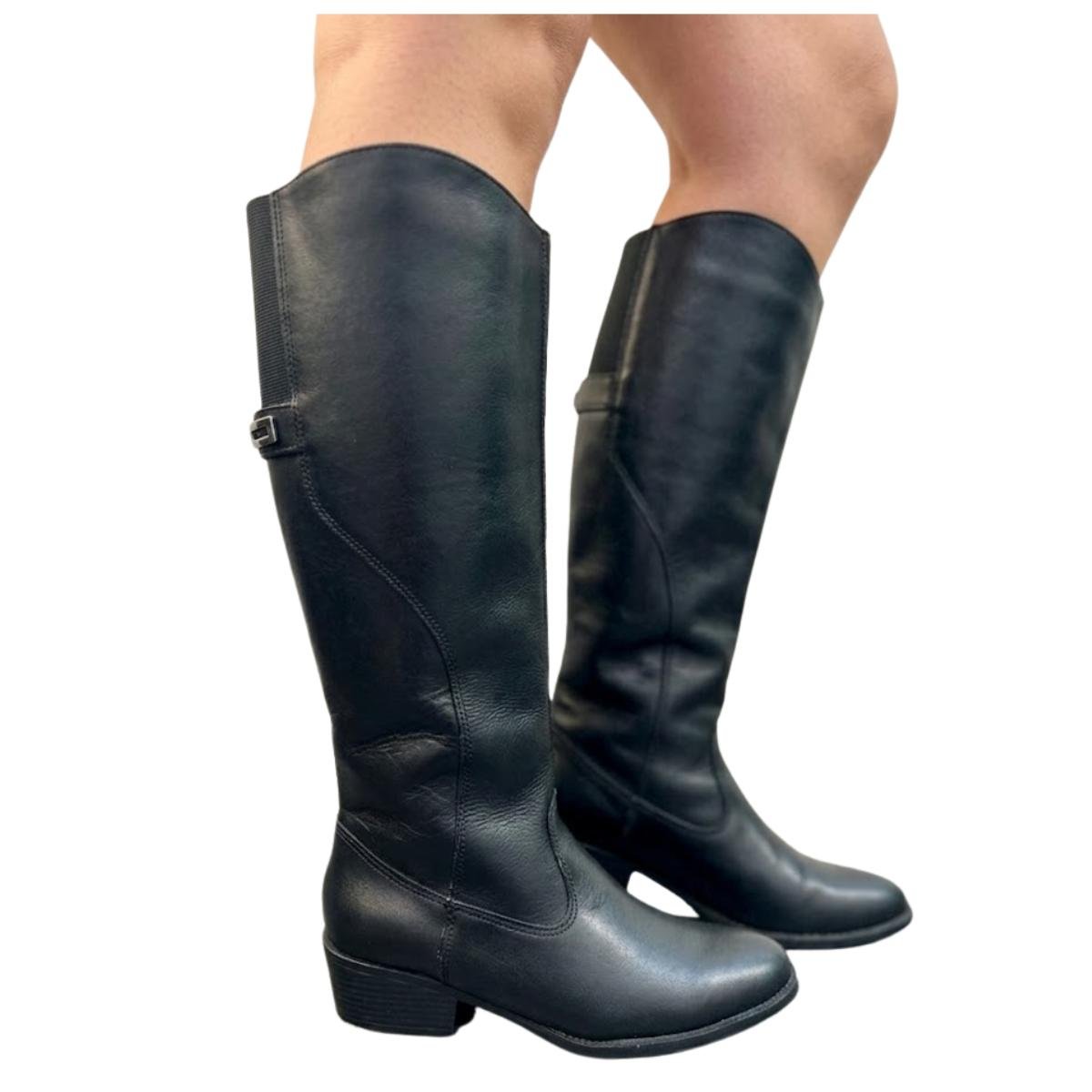 Bota Casual Feminino Milla Flor 997-01 Montaria Couro Legitimo Preto Preto 5