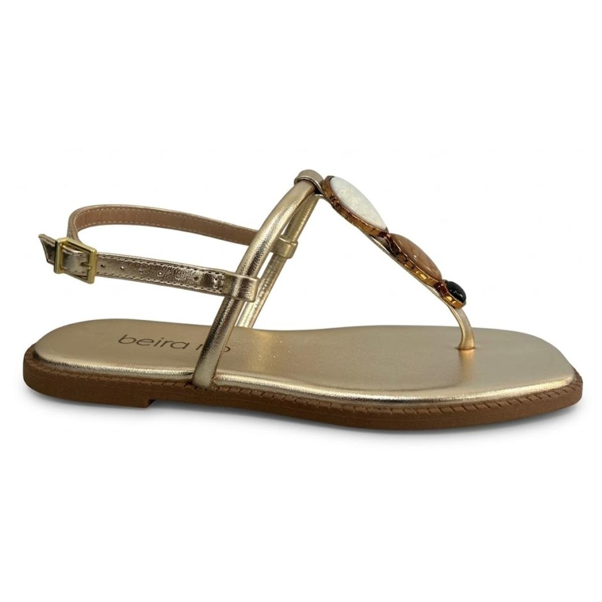 Sandália Rasteirinha Pedraria Casual Feminina Beira Rio 8571.103 Dourado Dourado 2