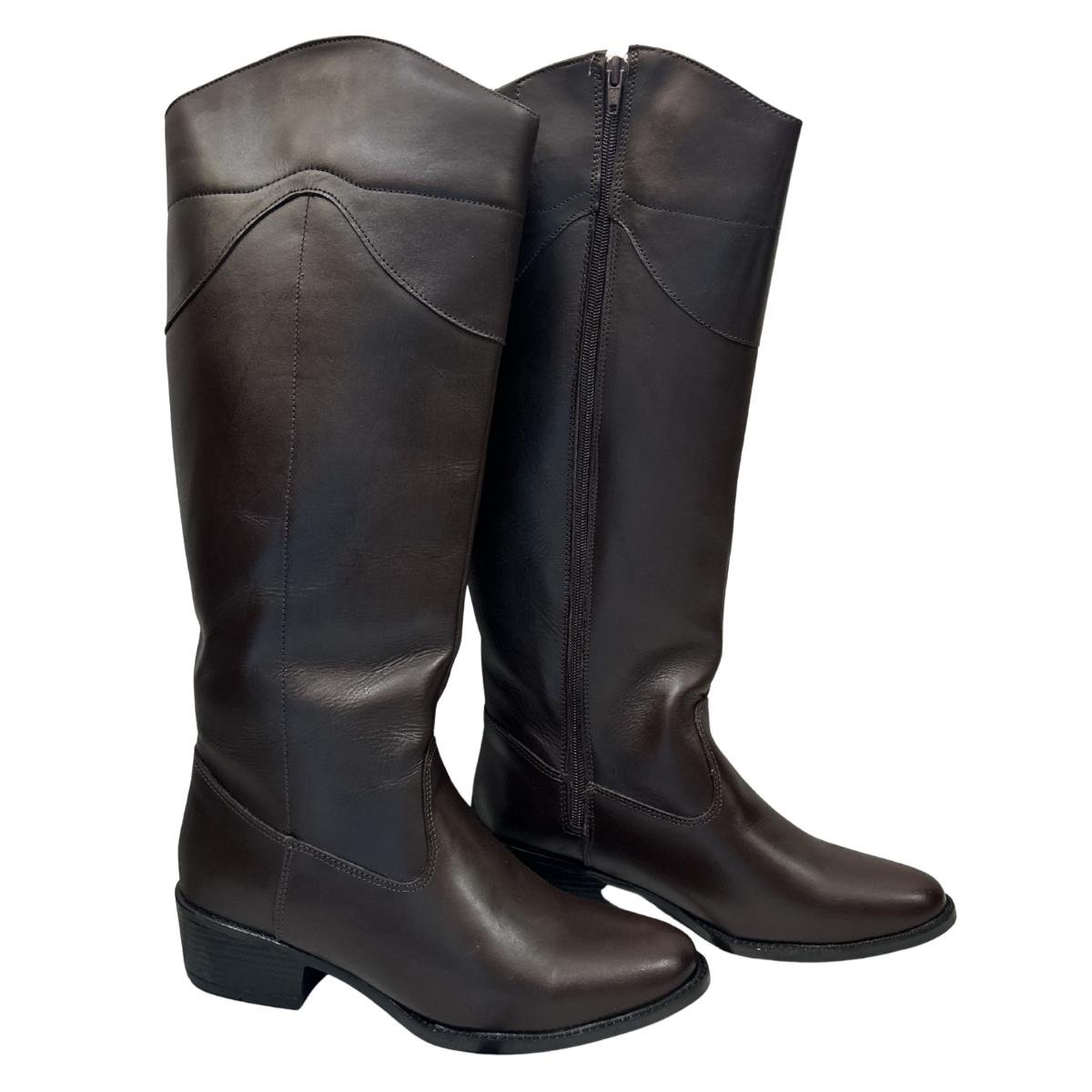 Bota Casual Feminino Milla Flor 9103-01 Montaria Couro Legitimo Marrom Marrom 4