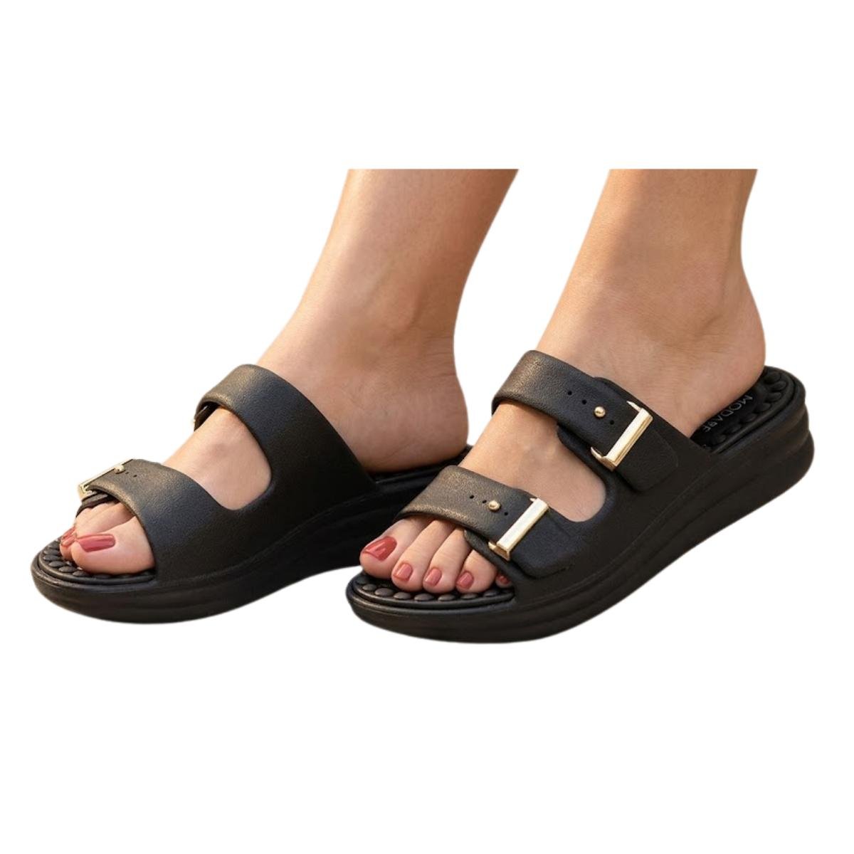 Sandália Papete Flat Casual Feminino Modare 7214.100 Preto Preto 5