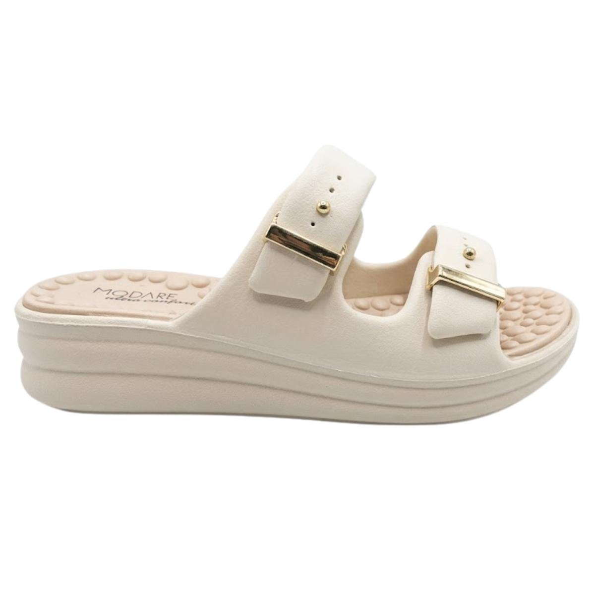 Sandália Papete Flat Casual Feminino Modare 7214.100 Creme Bege 2