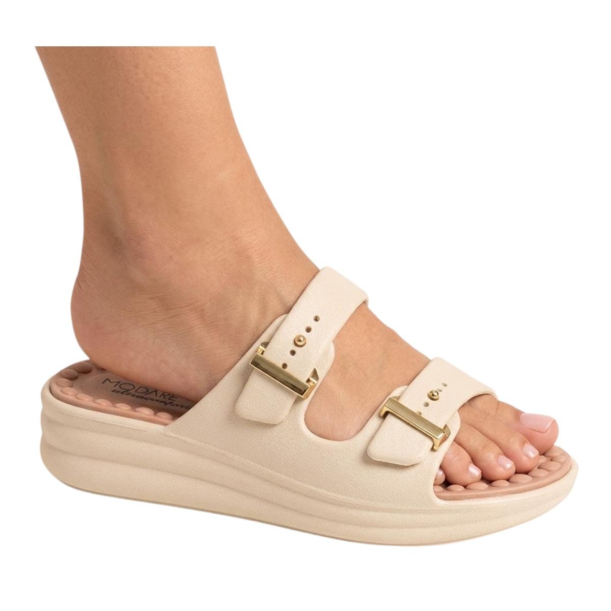 Sandália Papete Flat Casual Feminino Modare 7214.100 Creme Bege 5