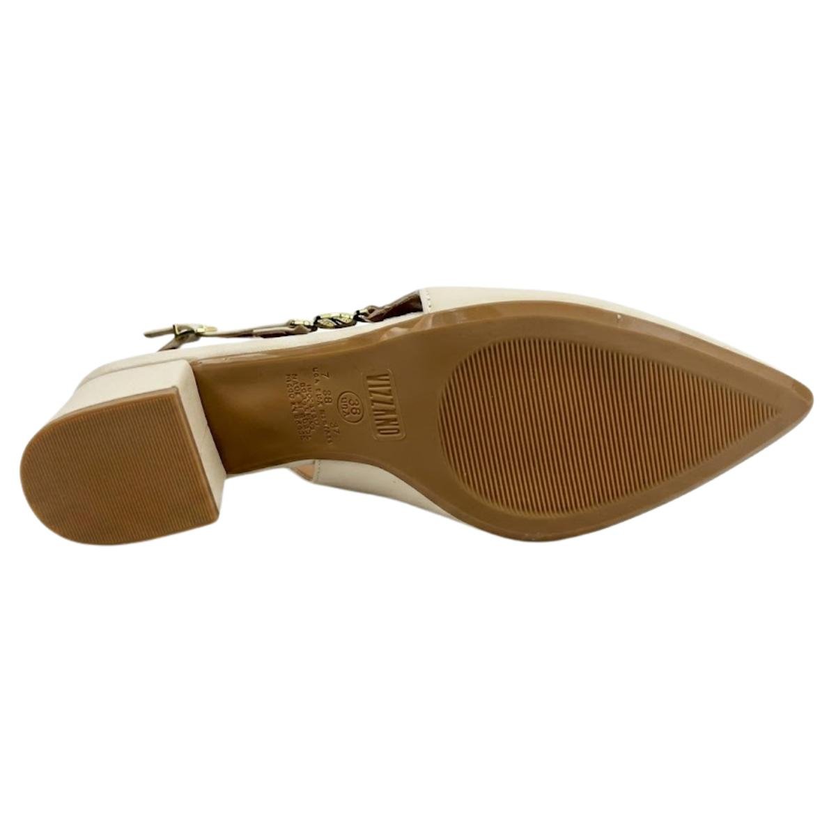 Scarpin Slingback Casual Feminino Vizzano 1220.385 Creme Bege 6