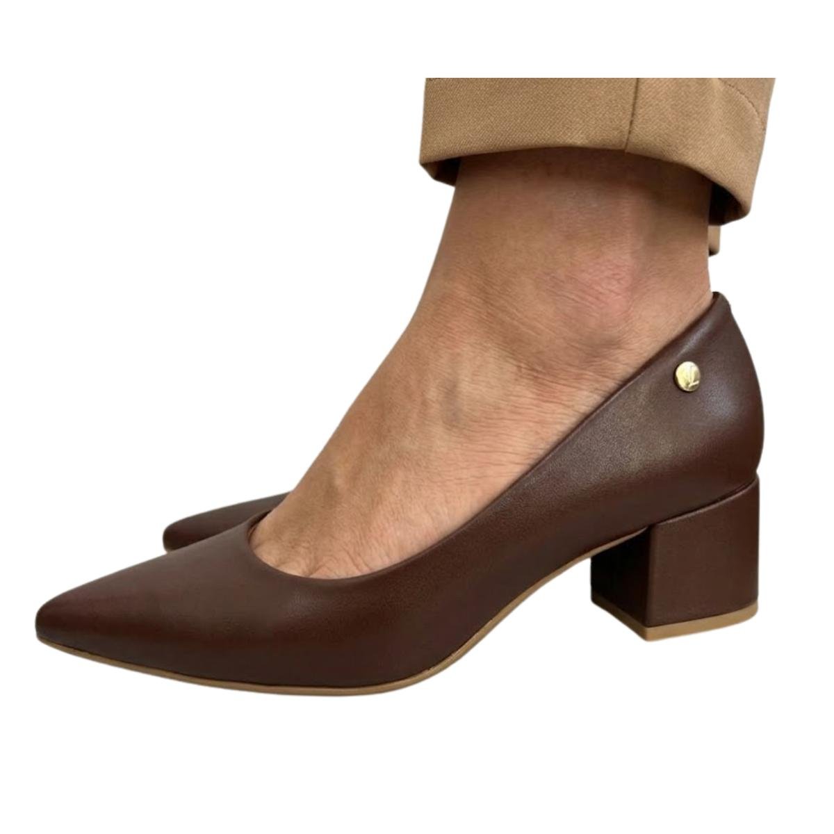 Sapato Scarpin Casual Feminino Vizzano 1220.315 Salto Bloco Marrom Marrom 4