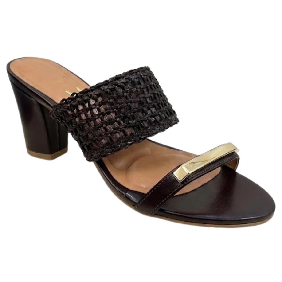 Tamanco Casual Feminino Vizzano 6262.1042 Tramada Marrom Preto 2