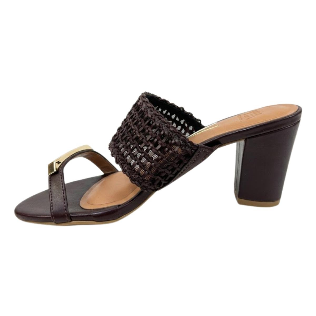 Tamanco Casual Feminino Vizzano 6262.1042 Tramada Marrom Preto 3
