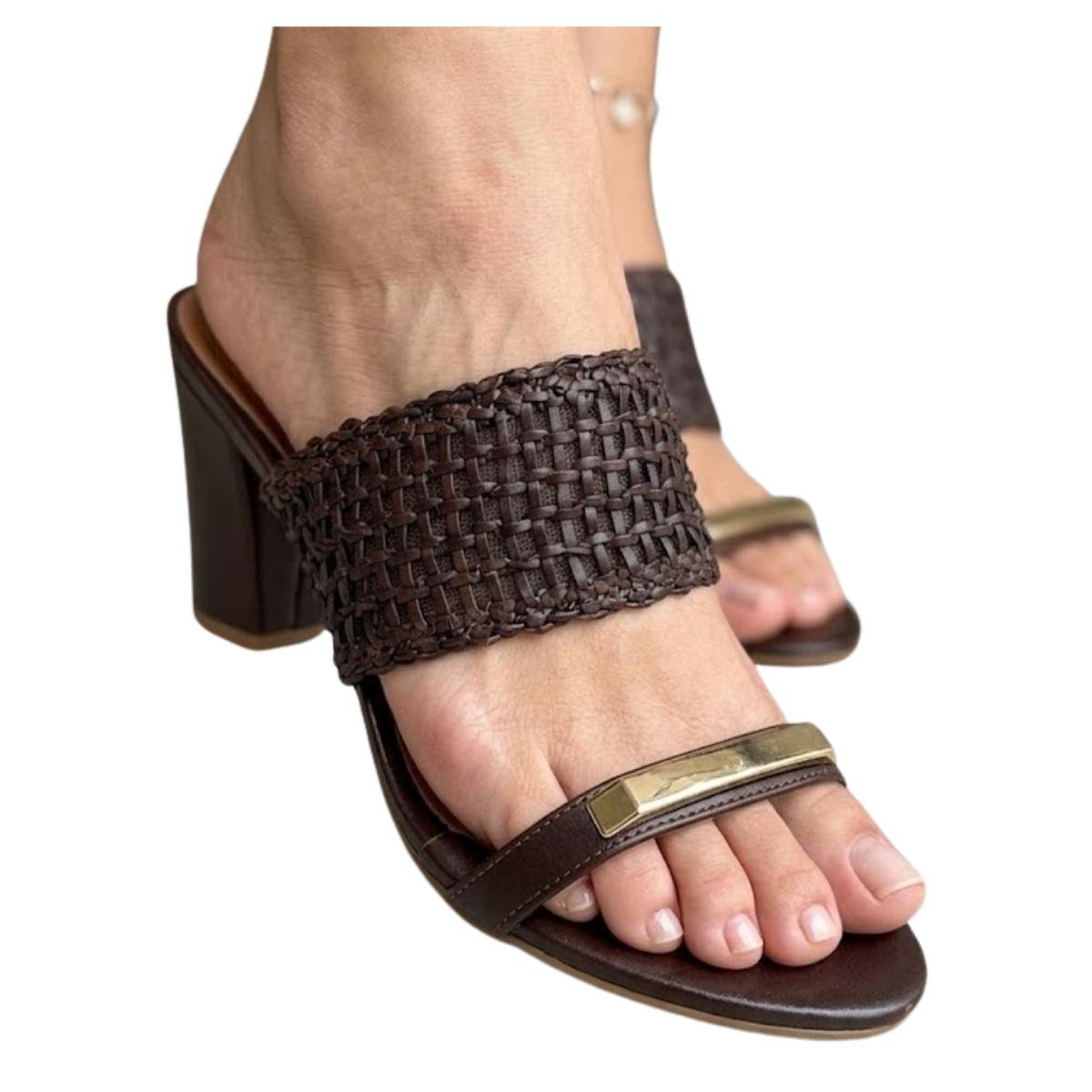 Tamanco Casual Feminino Vizzano 6262.1042 Tramada Marrom Preto 4
