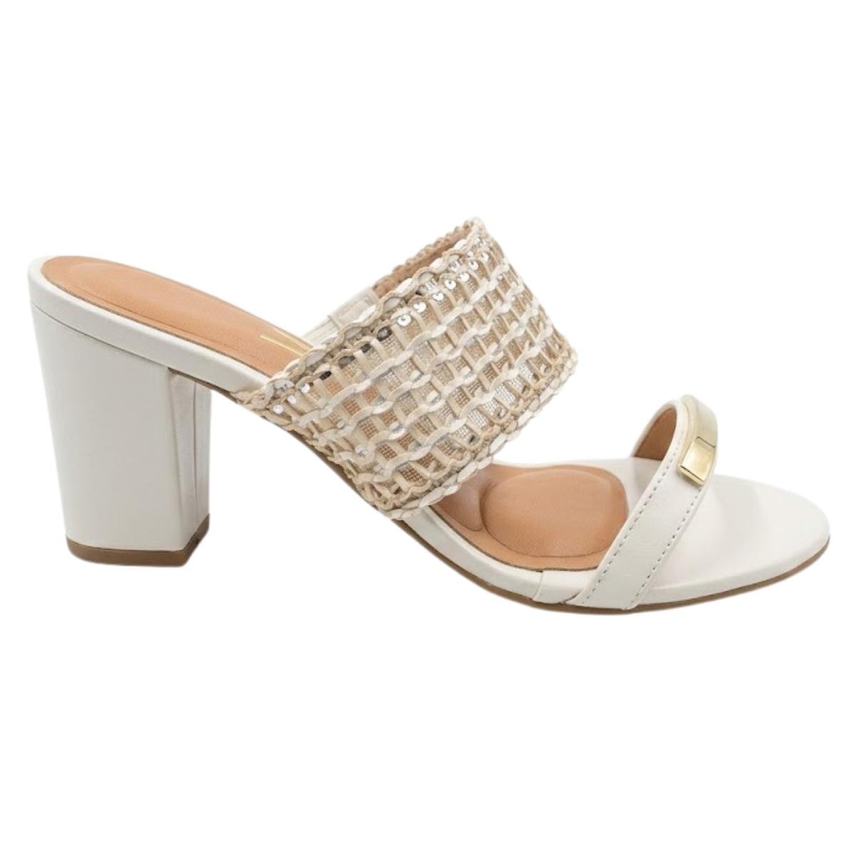 Tamanco Casual Feminino Vizzano 6262.1042 Tramada Branco Off