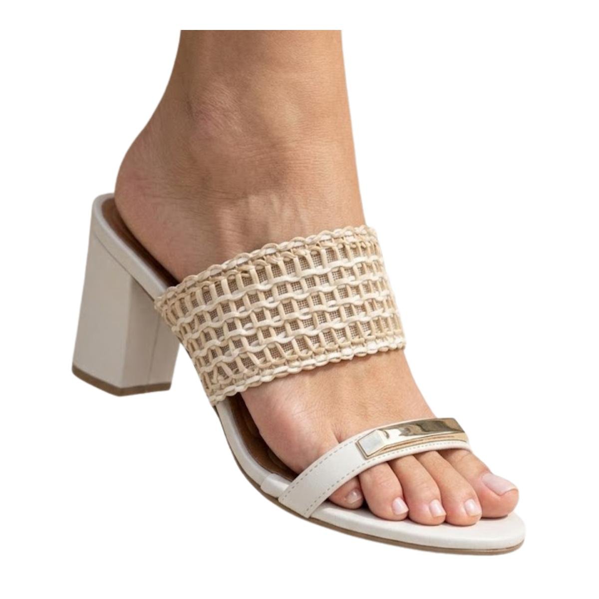 Tamanco Casual Feminino Vizzano 6262.1042 Tramada Branco Off Branco 4