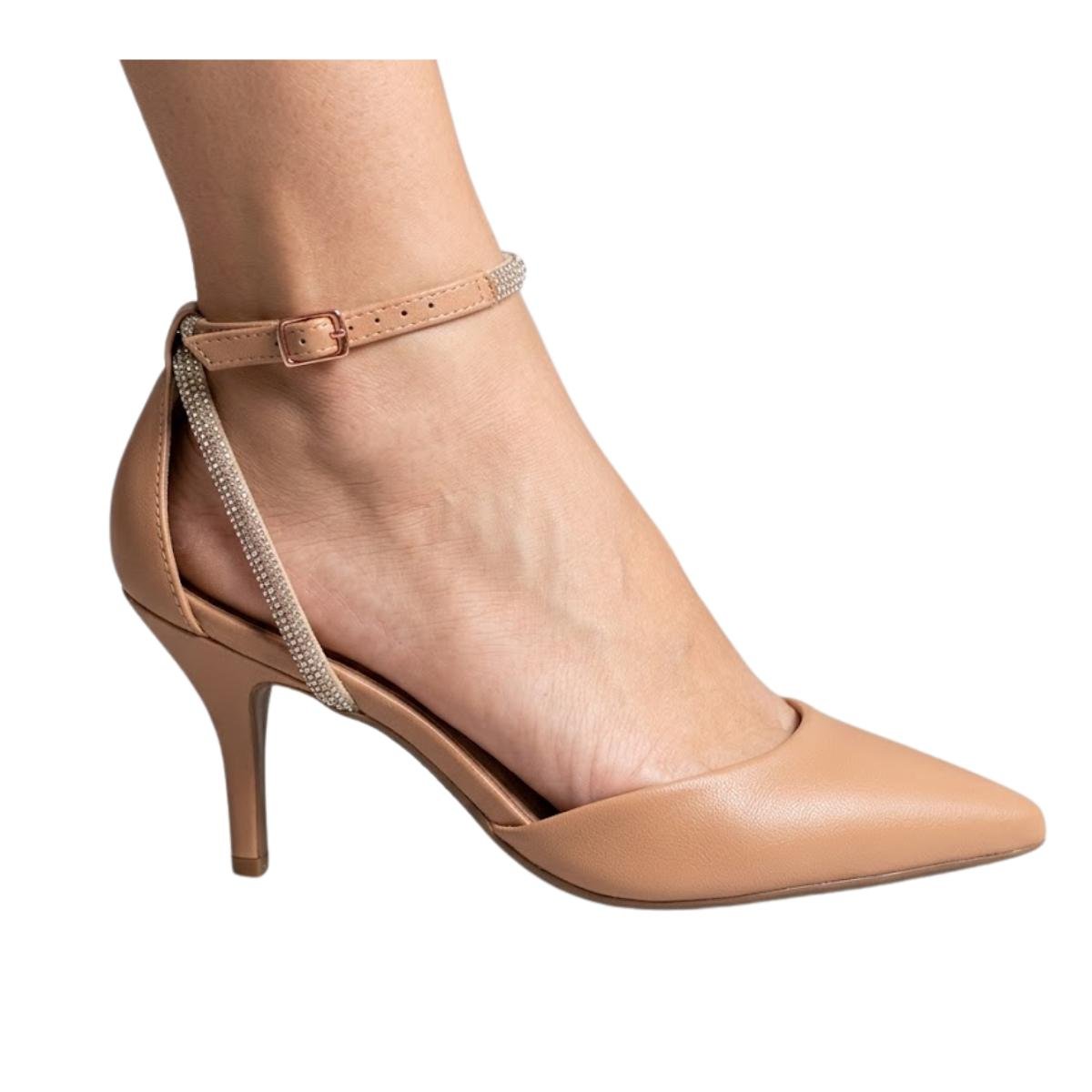 Sapato Scarpin Casual Feminino Beira Rio 4122.1490 Strass Nude Bege 5
