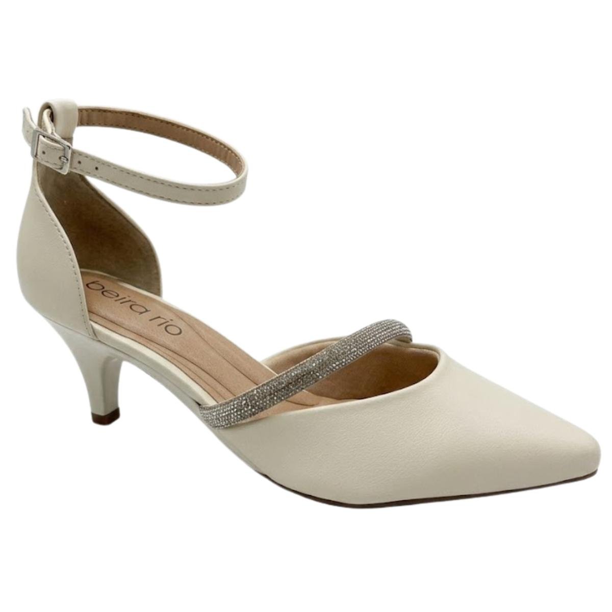 Scarpin Casual Feminino Beira Rio 4076.1322 Strass Branco Off