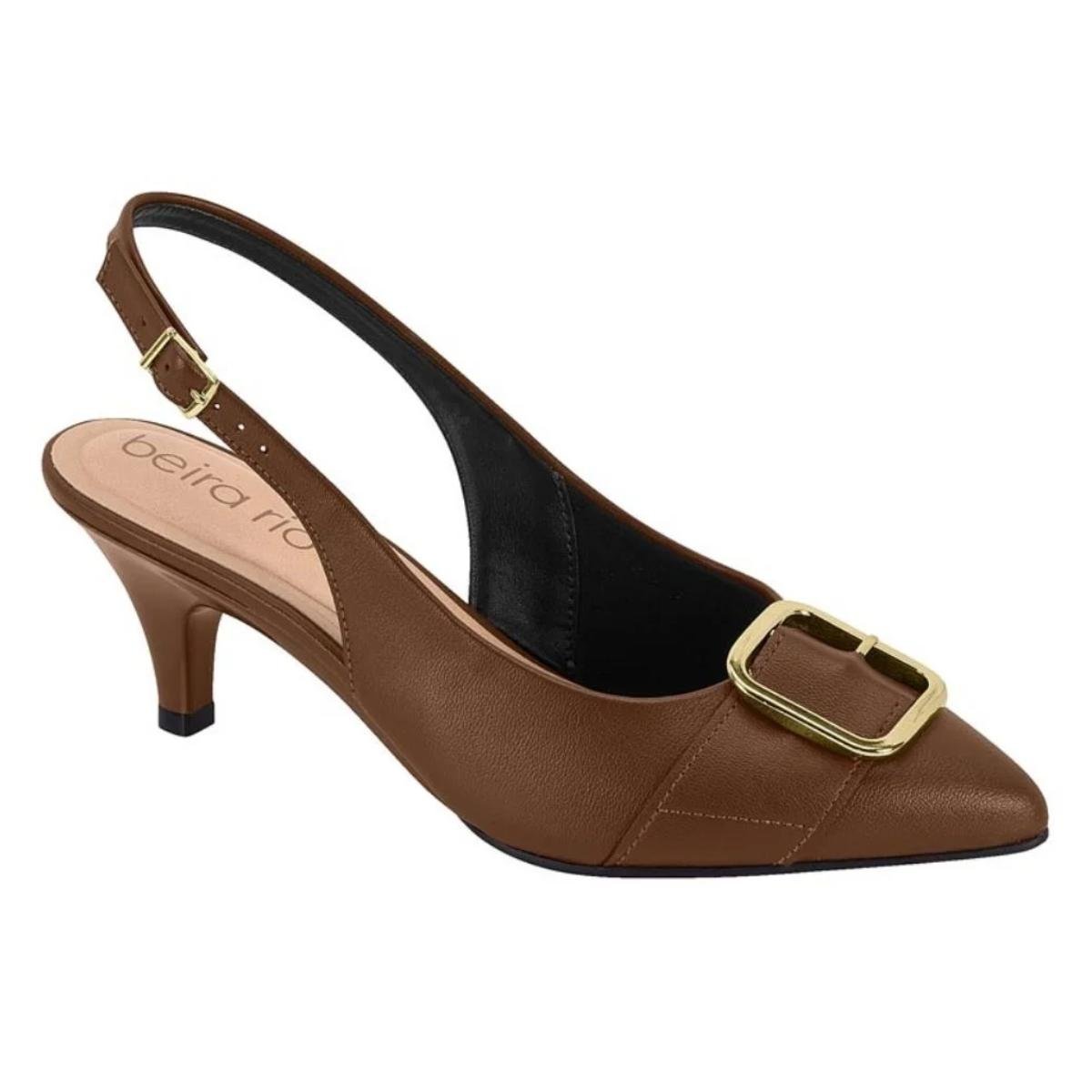 Sapato Scarpin Casual Feminino Beira Rio 4076.1319 Slingback Fivela Marrom