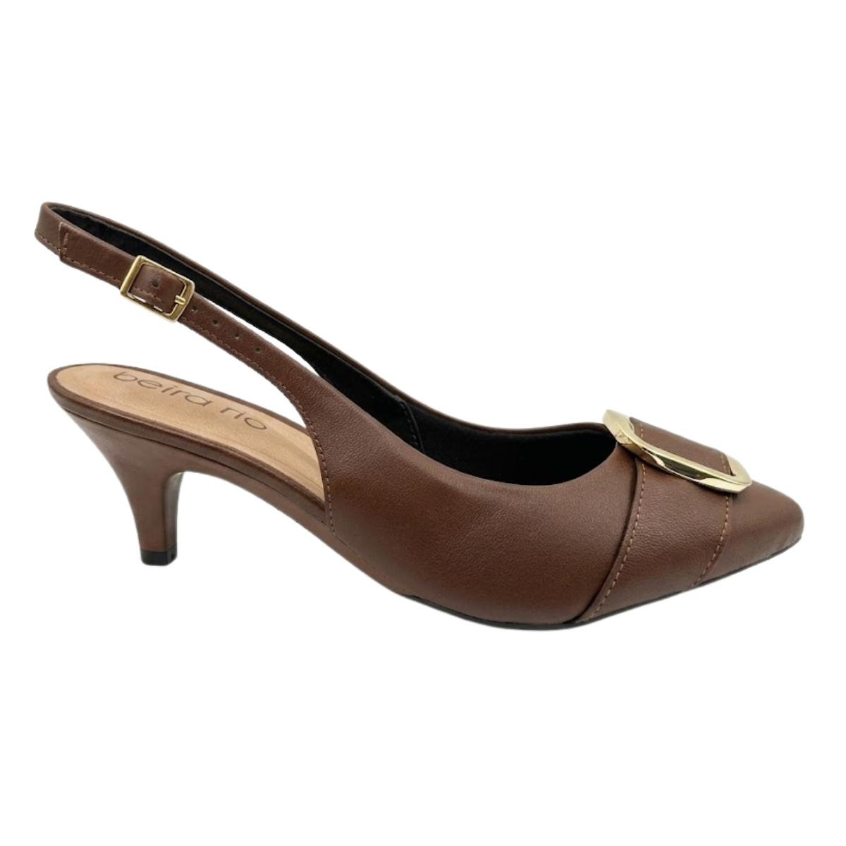 Sapato Scarpin Casual Feminino Beira Rio 4076.1319 Slingback Fivela Marrom Marrom 2