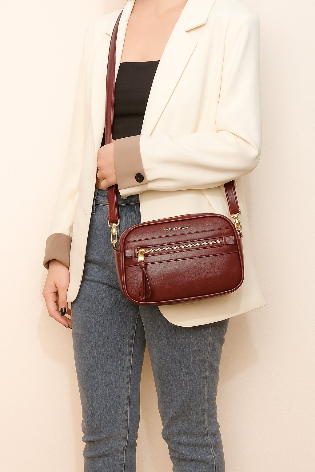  Bolsa Media Transversal D Bell Texturizada  Vinho 2