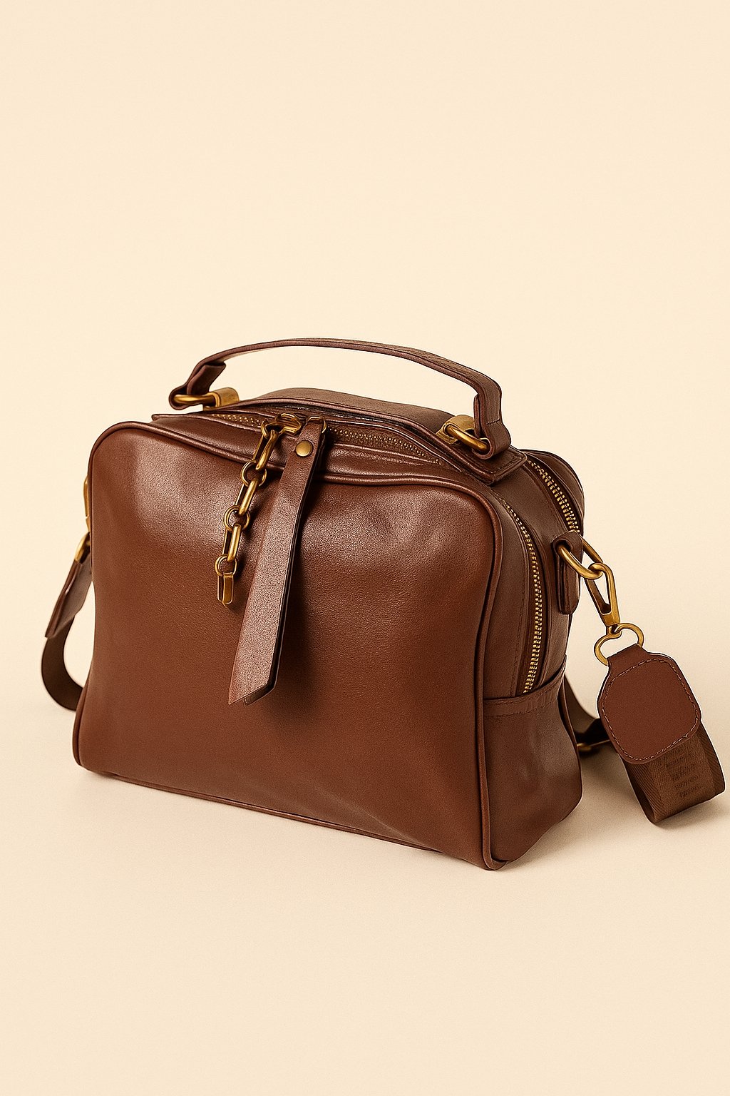  Bolsa Media Transversal D Bell Texturizada Marrom