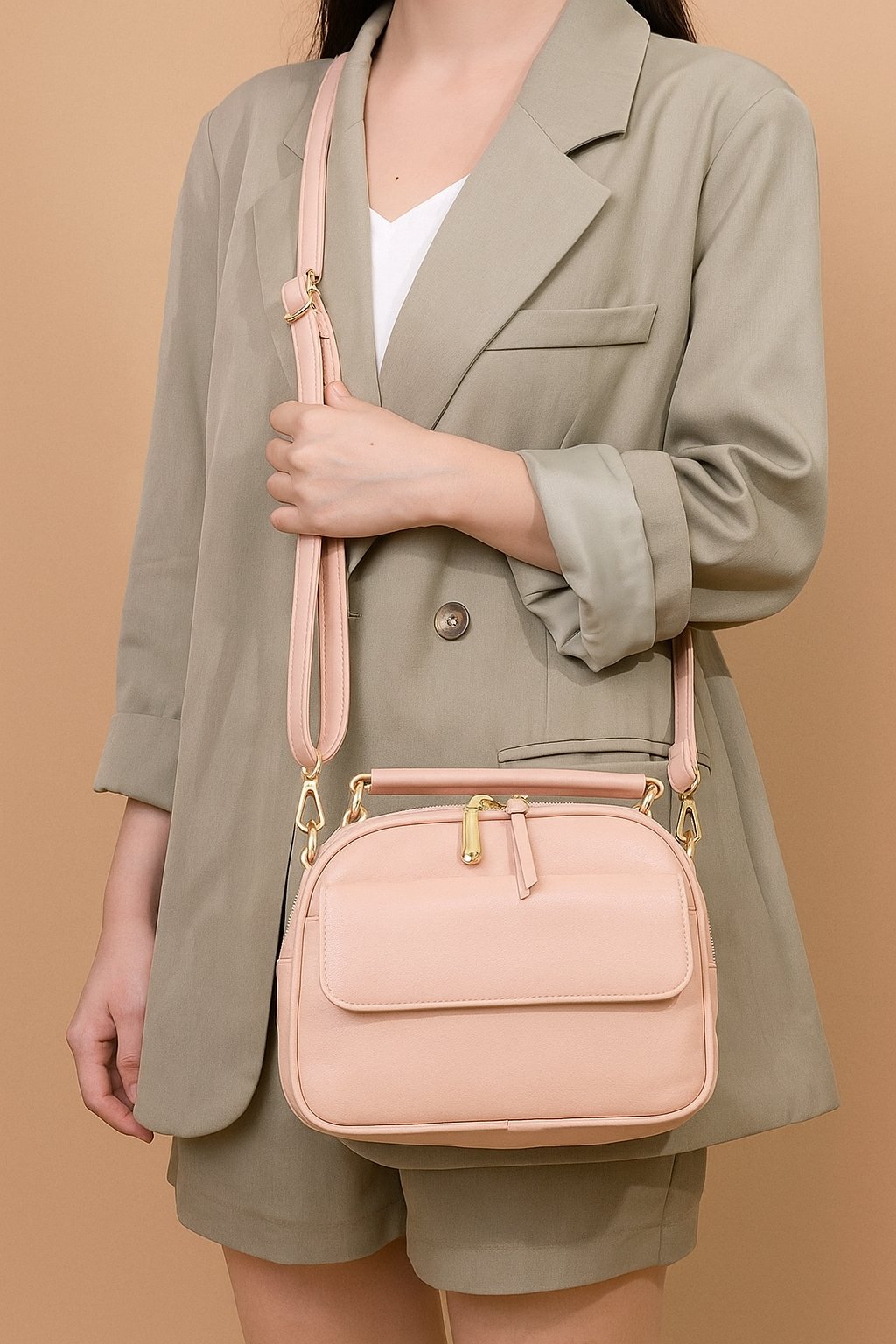 Bolsa Media Transversal D Bell Texturizada Quase Bege 2