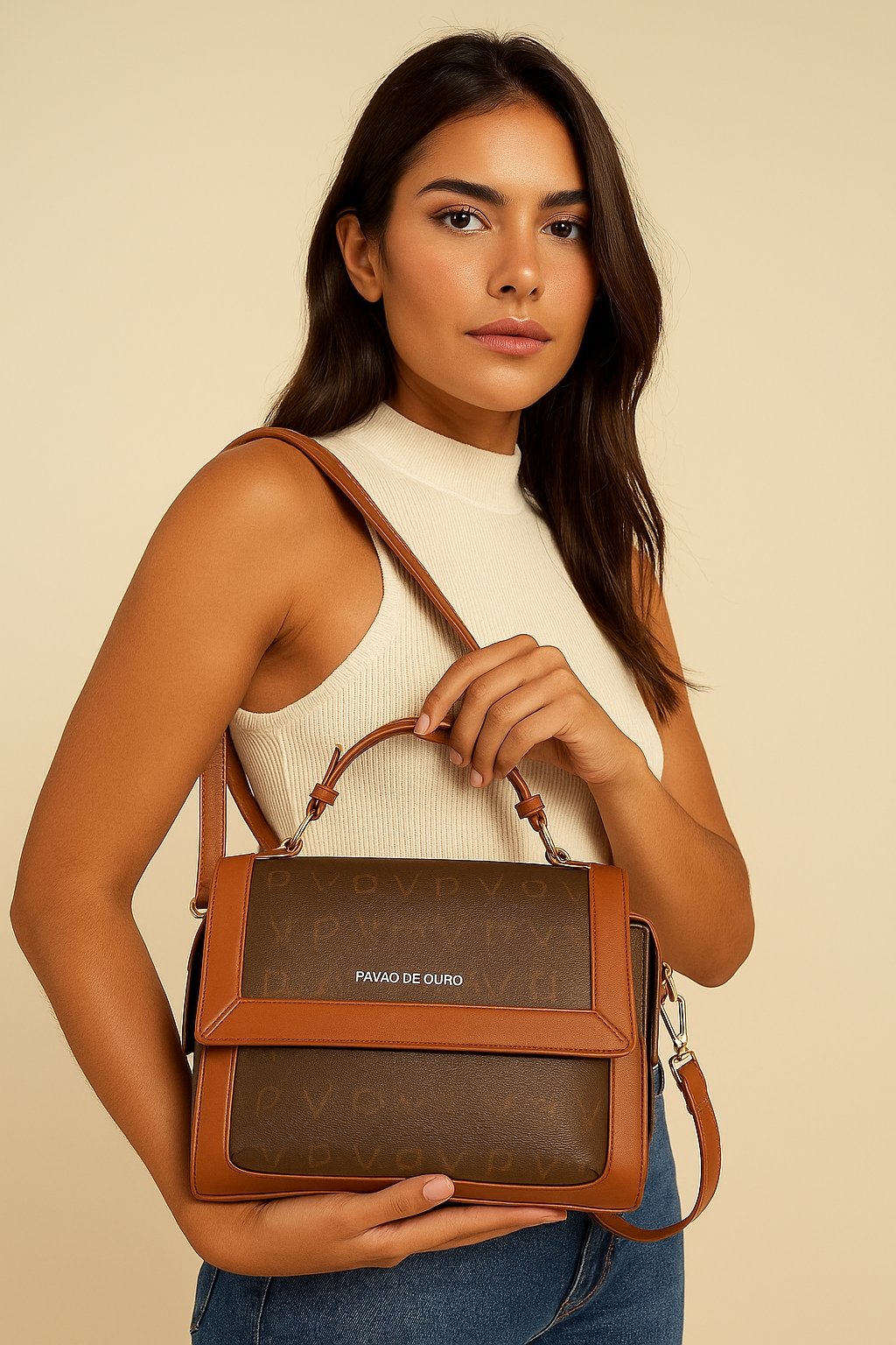  Bolsa Media Transversal D Bell Texturizada  Café 3