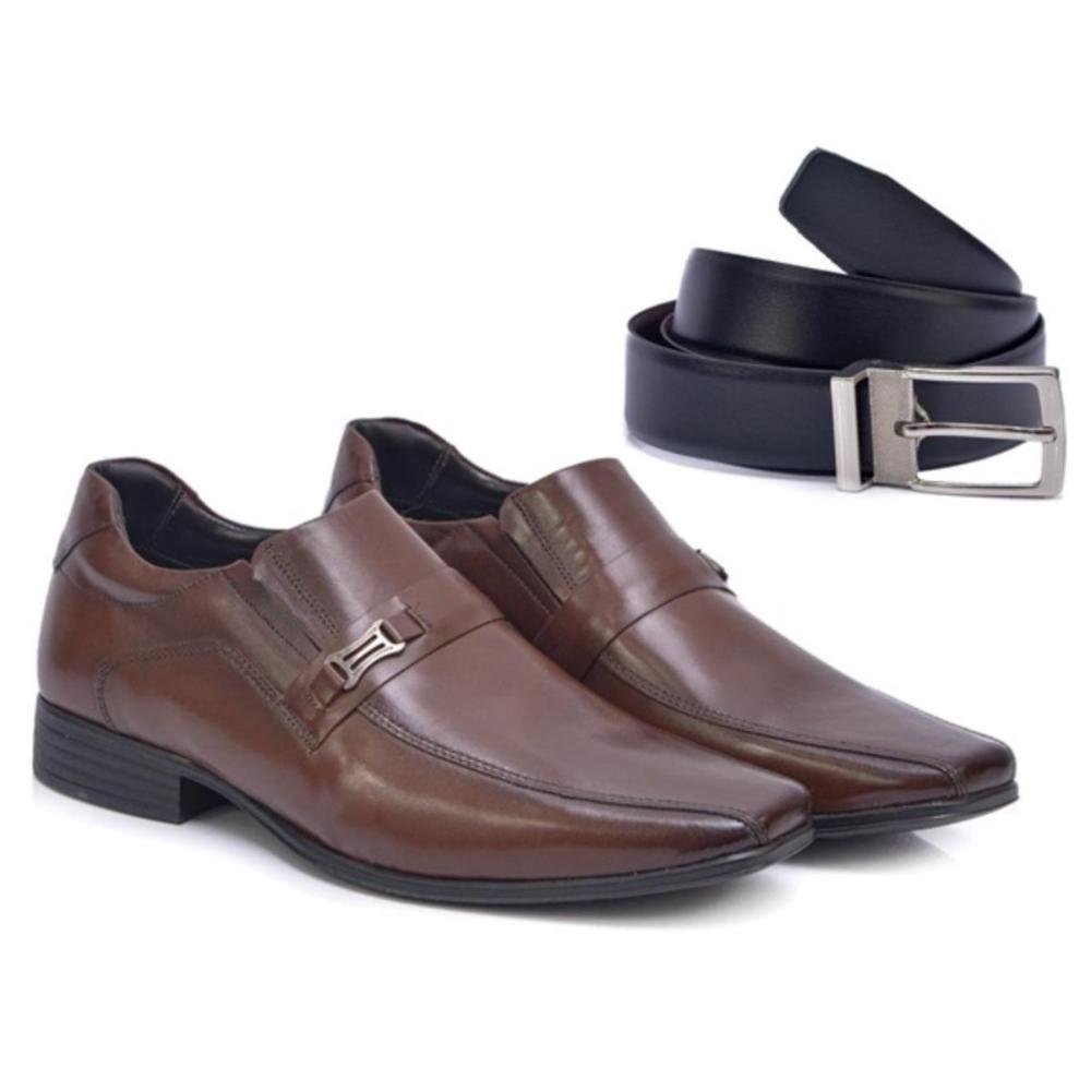 Kit Sapato Social Masculino Couro com Cadarço + Cinto Duplo