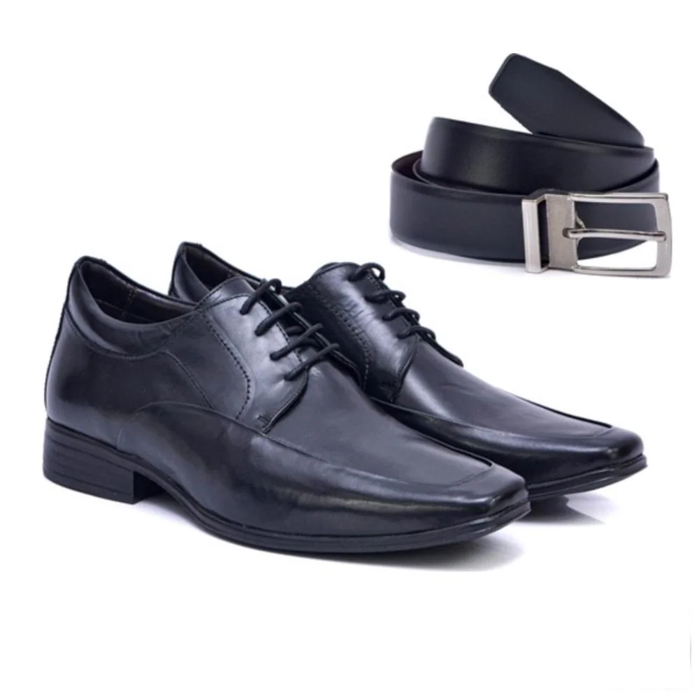 Kit Sapato Social Masculino em Couro + Cinto Dupla Face