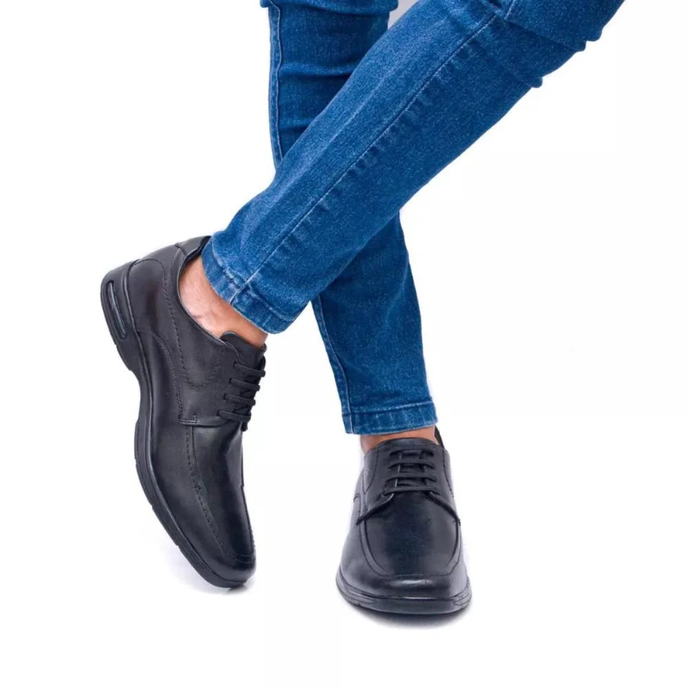 Sapato Social Masculino Couro Leve Confortável Elegante Preto 3