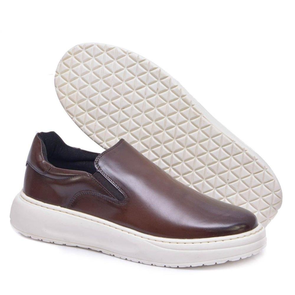 Tenis Slip On Bolt Couro Confortável Marrom 4