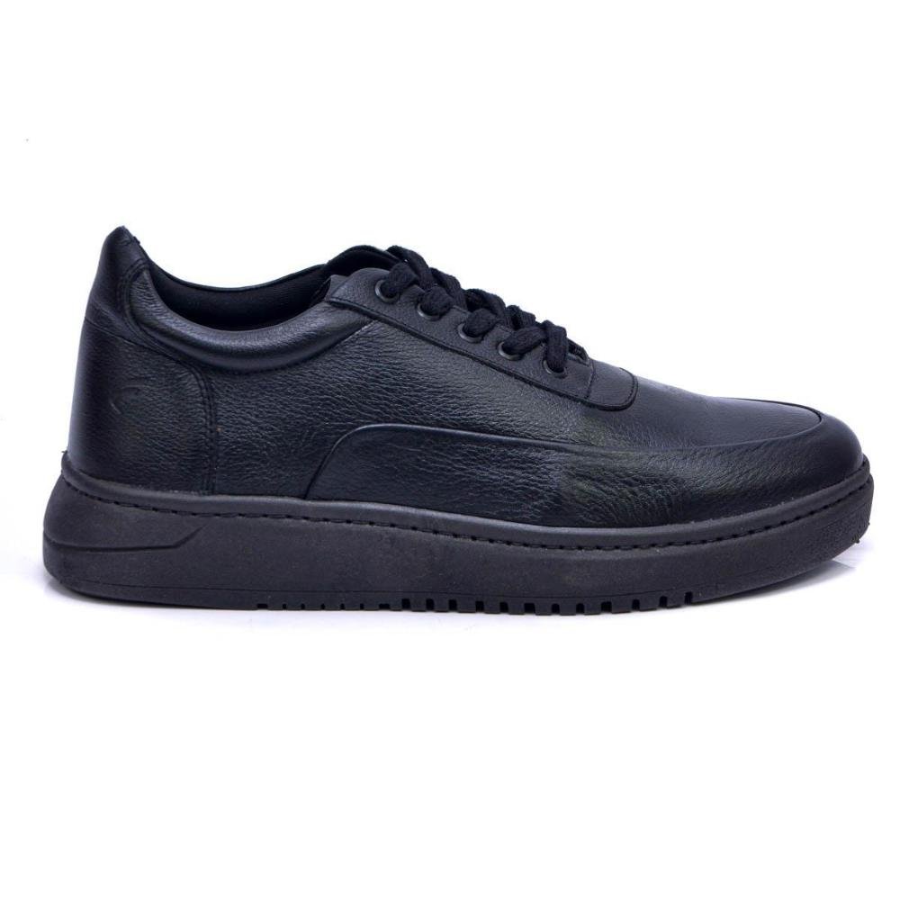 Tênis Casual Masculino Couro Confortável Sneaker Preto 2