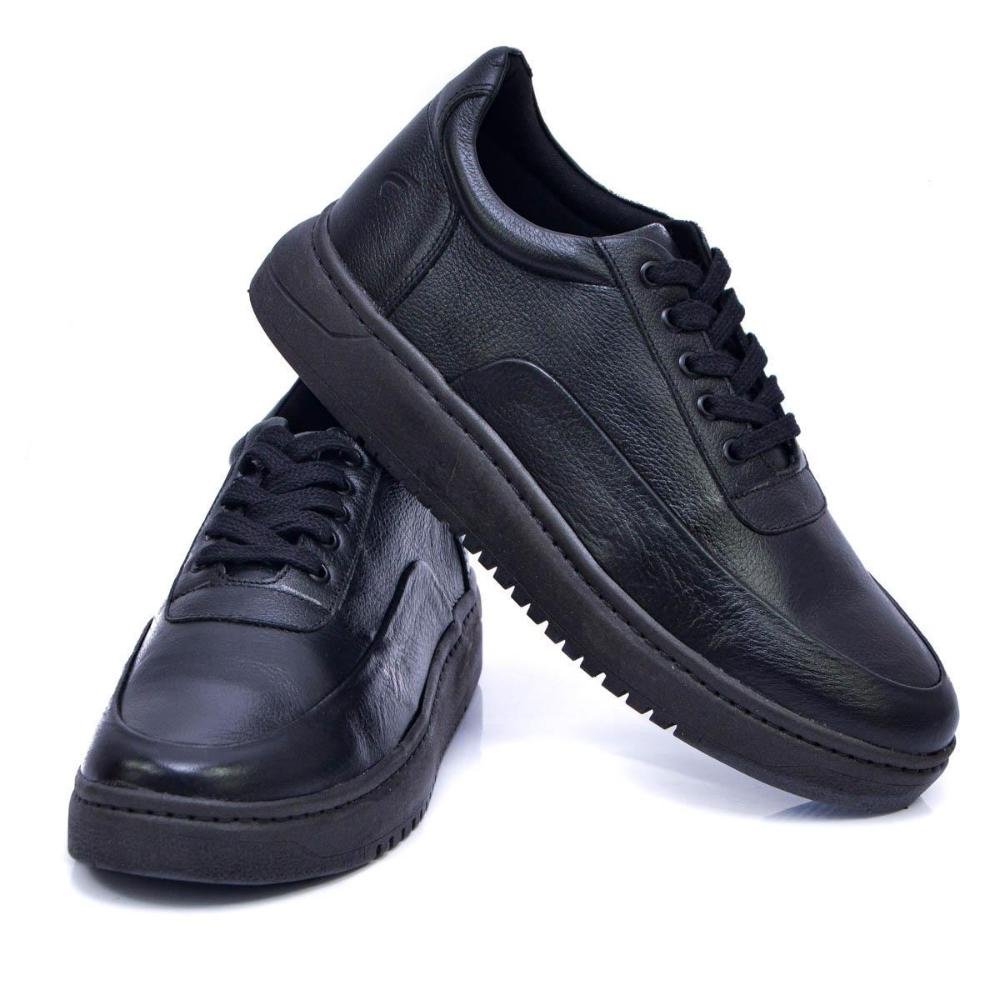 Tênis Casual Masculino Couro Confortável Sneaker Preto 3