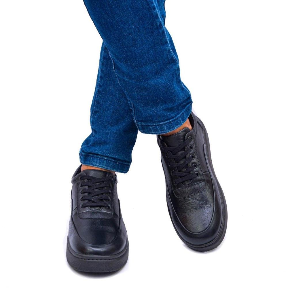 Tênis Casual Masculino Couro Confortável Sneaker Preto 4