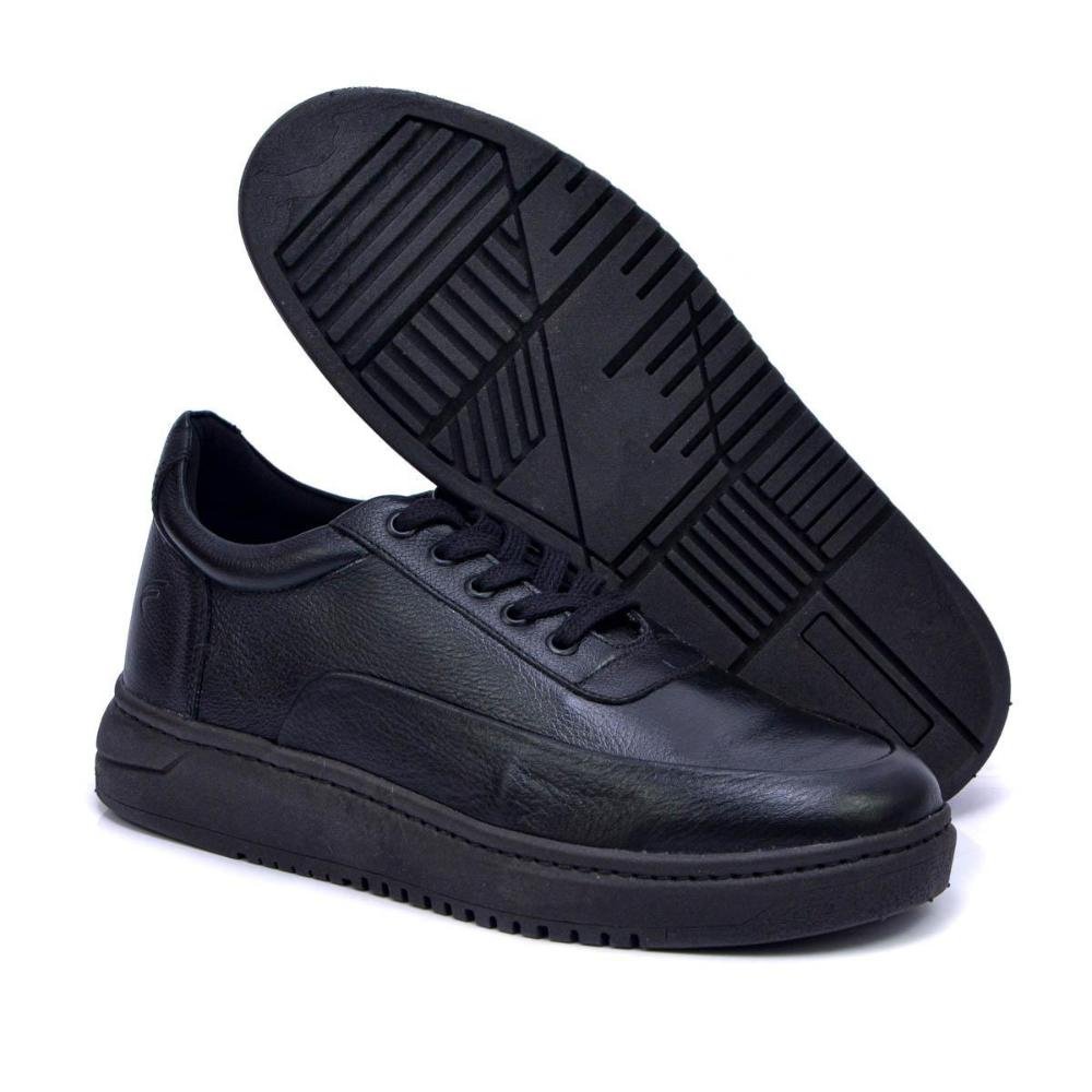 Tênis Casual Masculino Couro Confortável Sneaker Preto 5