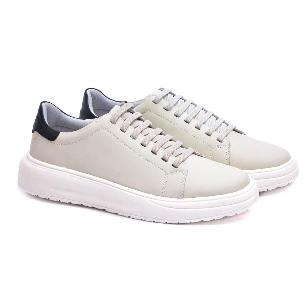 Tênis Masculino Casual em Couro Conforto Calce Fácil Off White 2