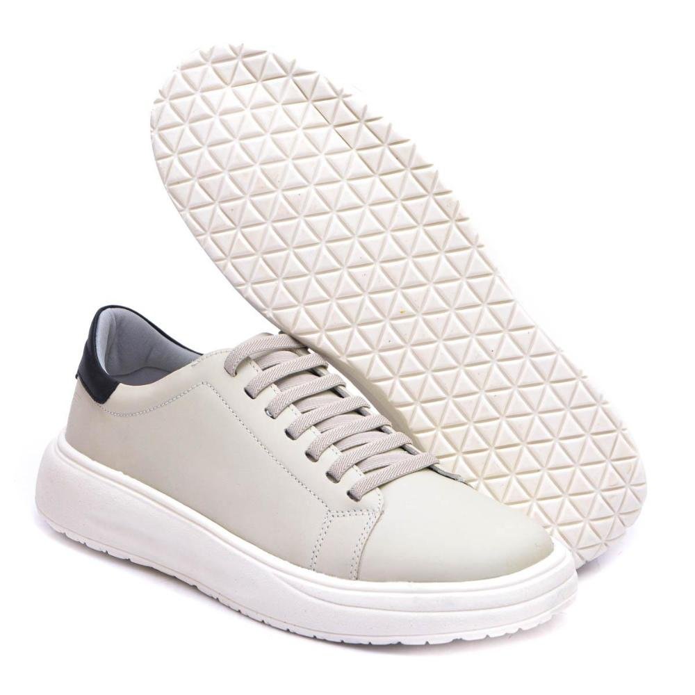 Tênis Masculino Casual em Couro Conforto Calce Fácil Off White 3